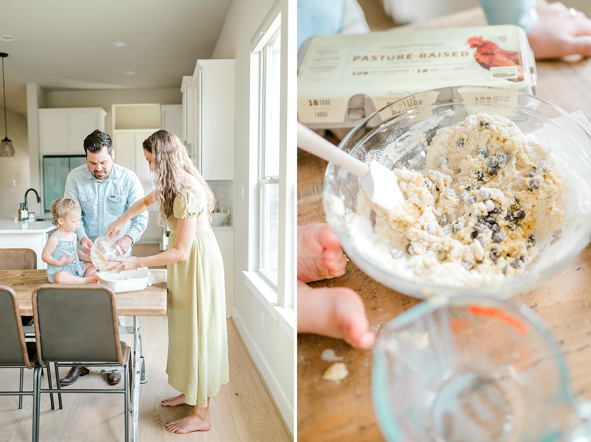 family of three bakes together during in-home lifestyle session