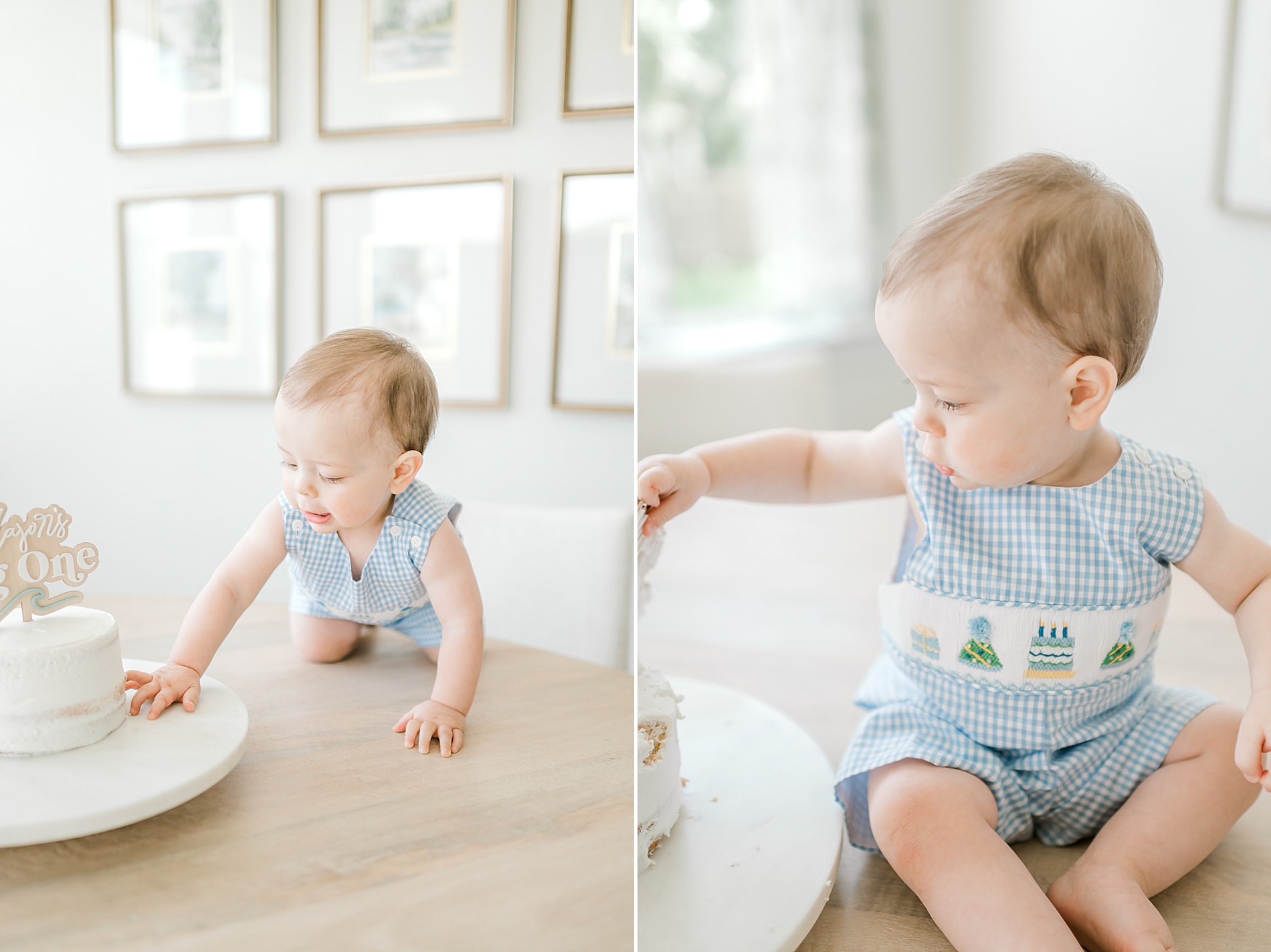 one-year old pokes at cake