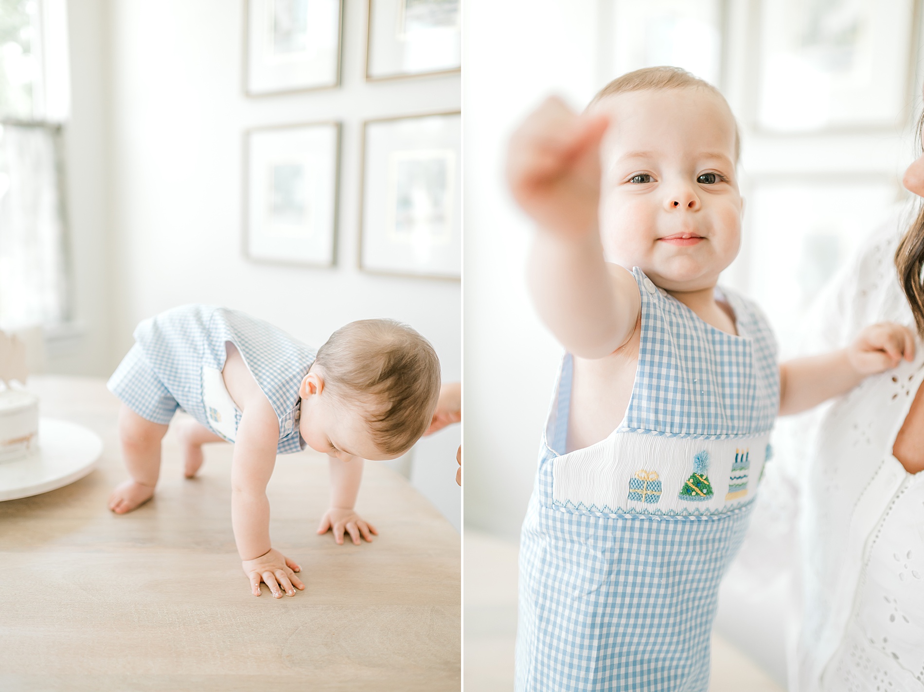 little boy curiously crawls and explores surrounding