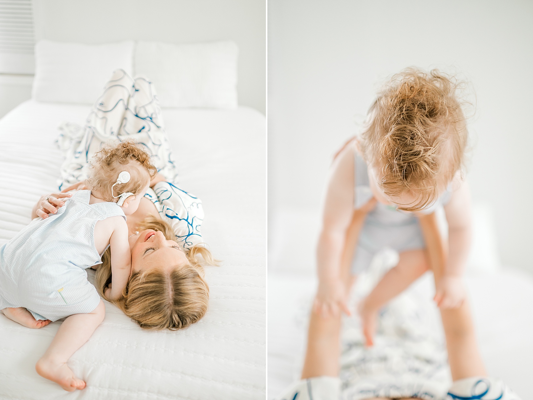 mom snuggles with little boy during One Year Milestone Studio Session