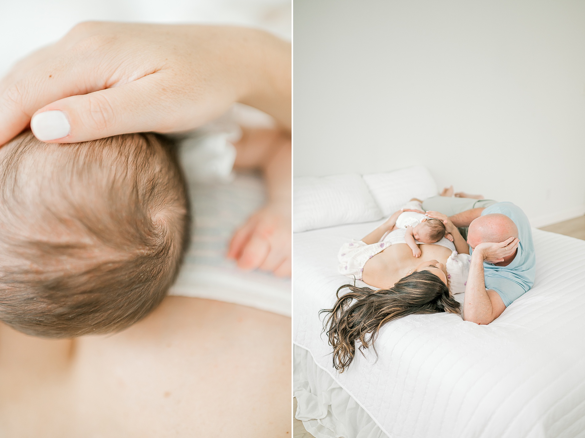 parents cuddle their newborn girl at Timeless Studio Newborn Session