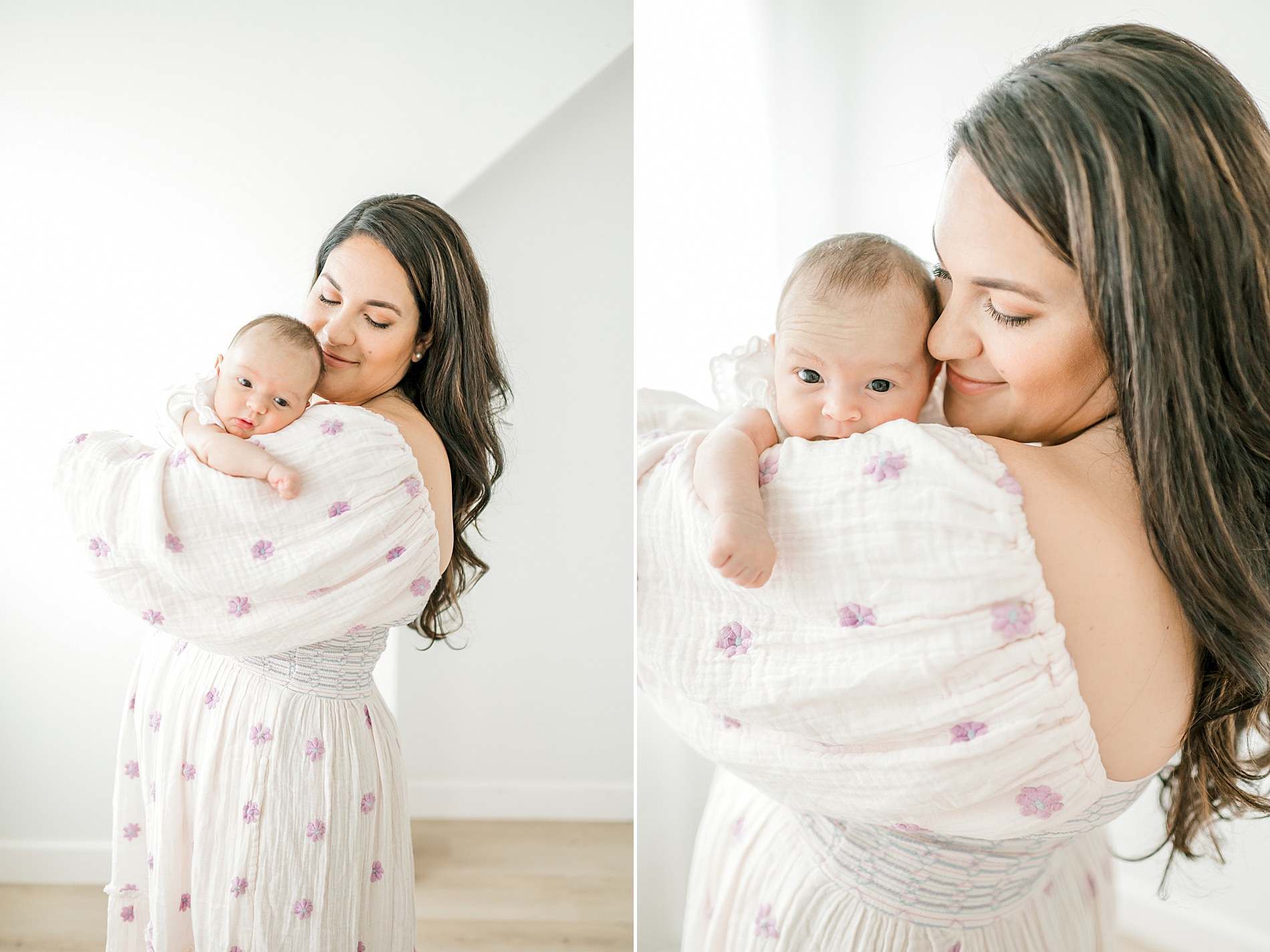 mom nuzzles her baby girl