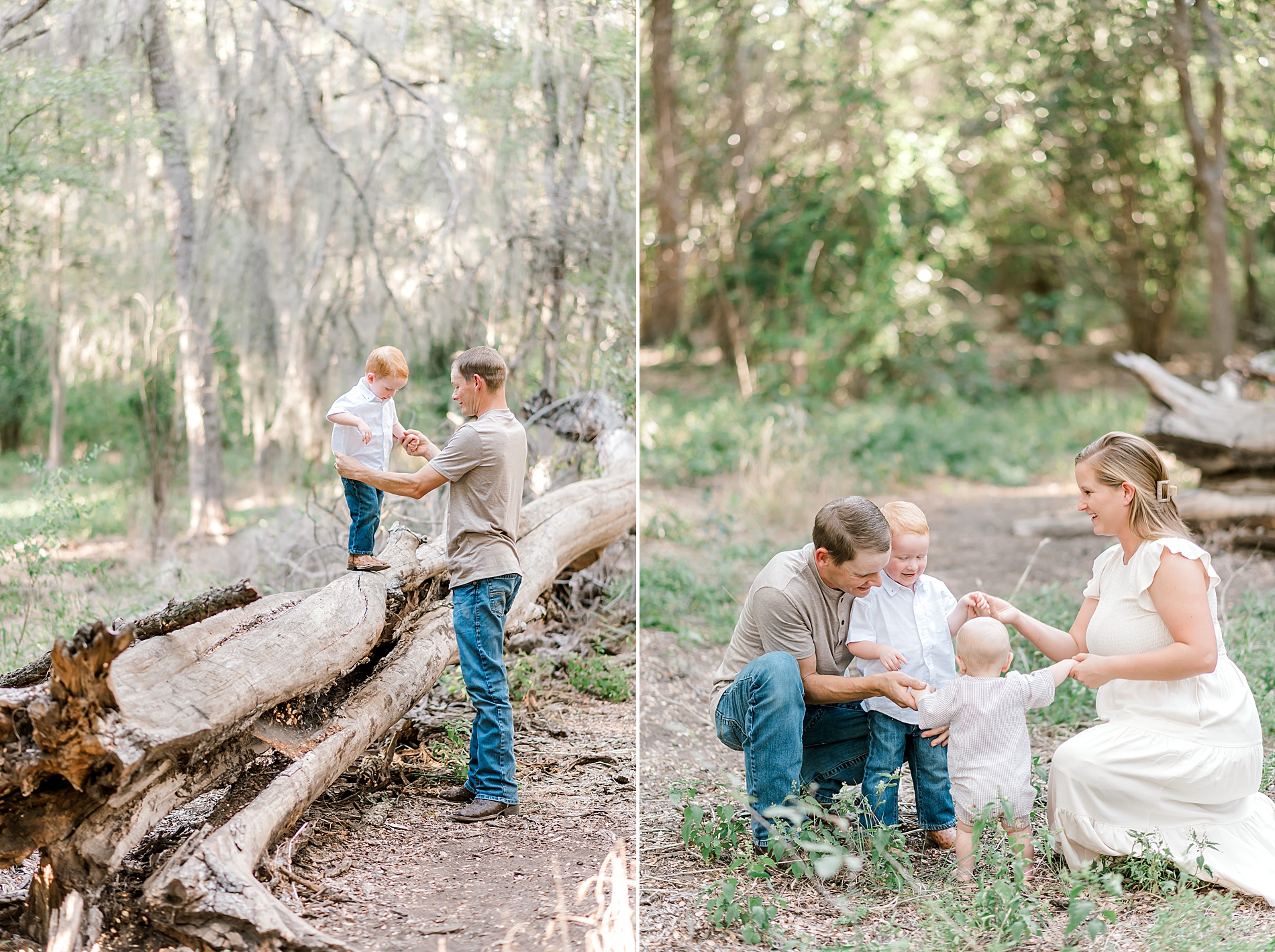 parents play with children during  Brackenridge Park Family Session in San Antonio TX  