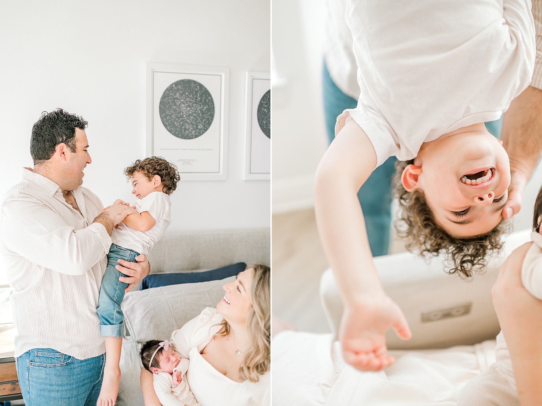 dad plays with older son during newborn session