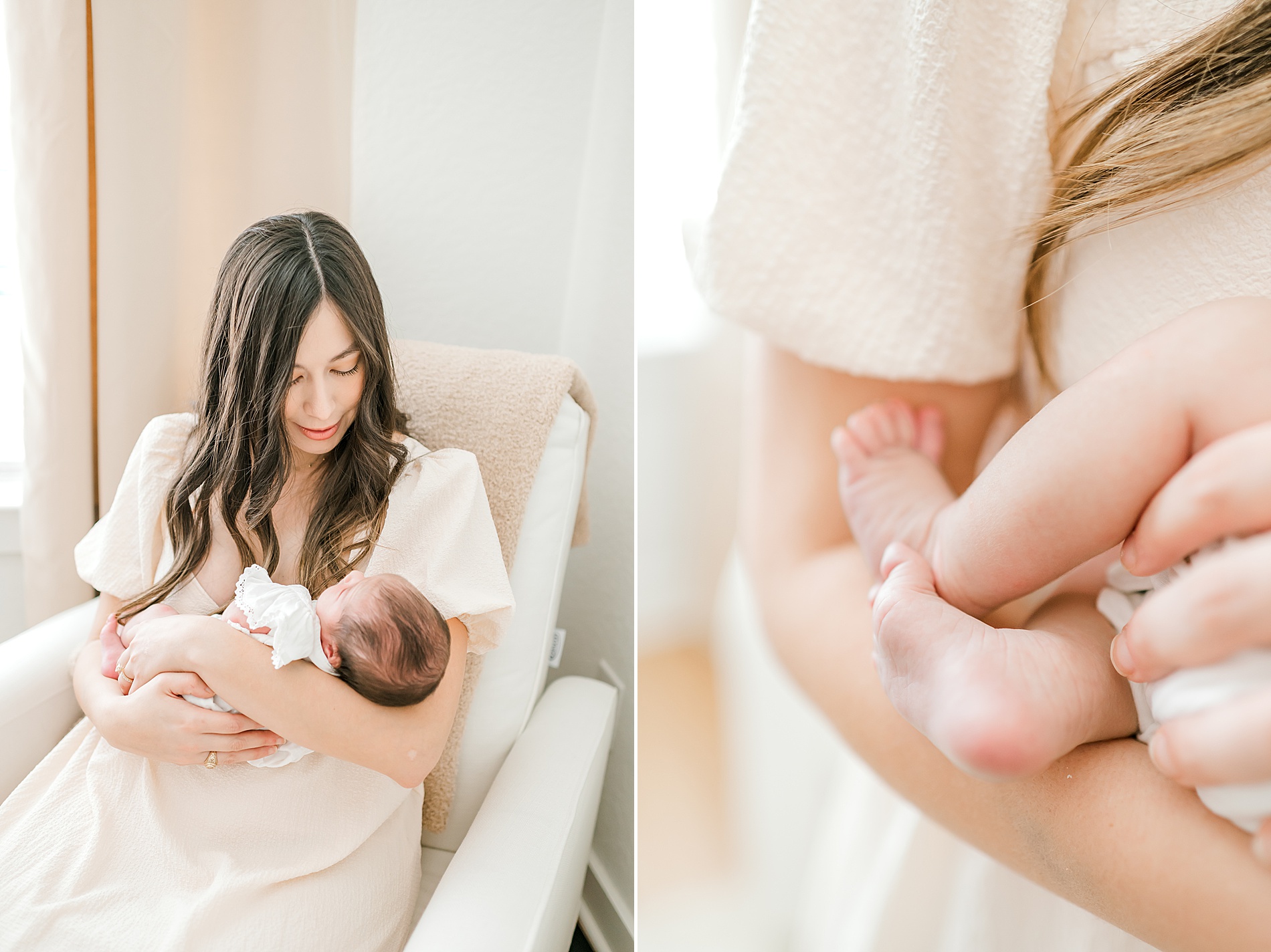 mom holds newborn close 