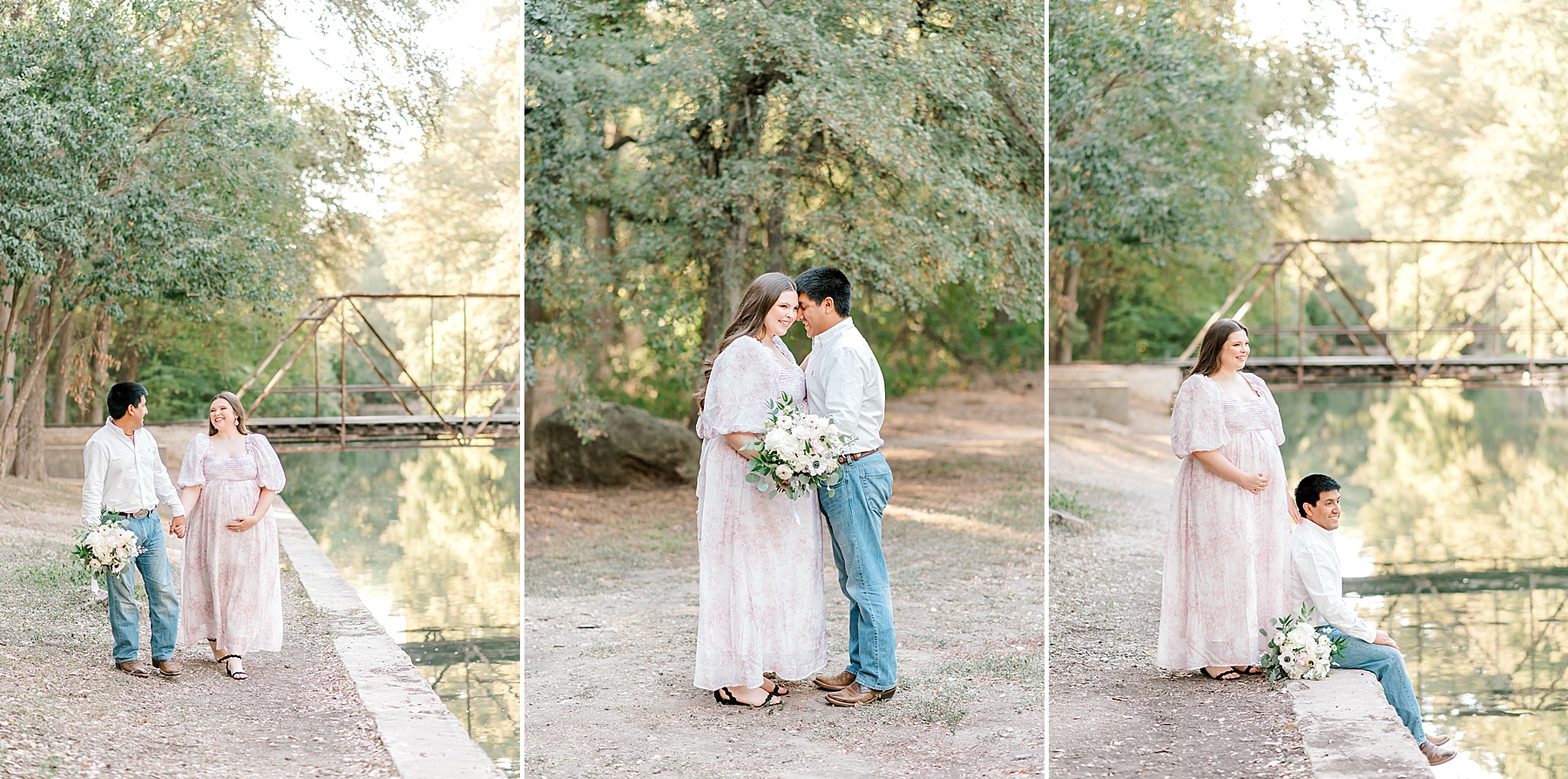 couple pose together during maternity session at Brackenridge Park in San Antonio TX