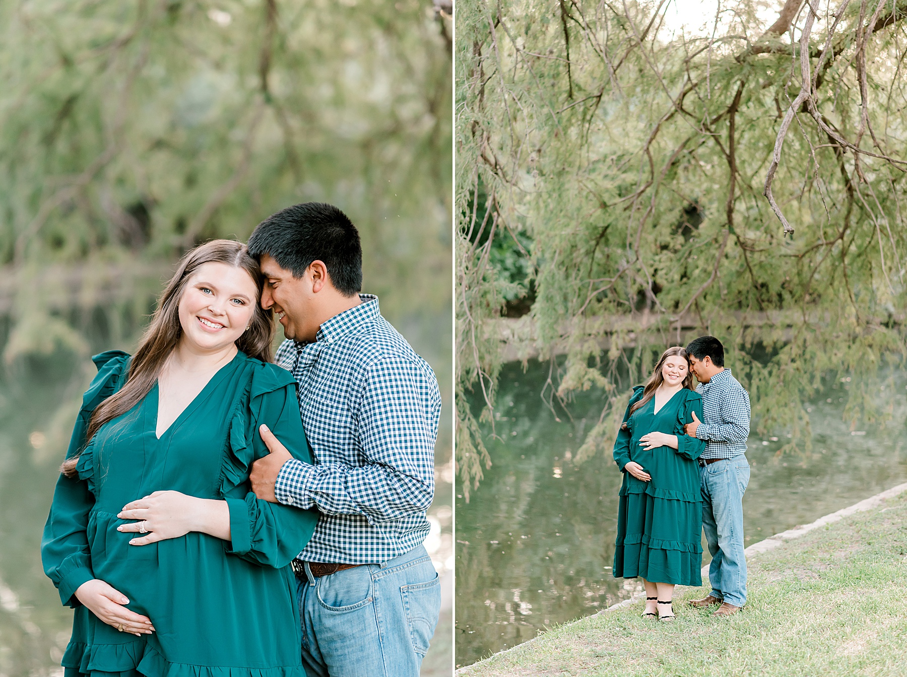 couple by the water during Brackenridge Park Maternity Session