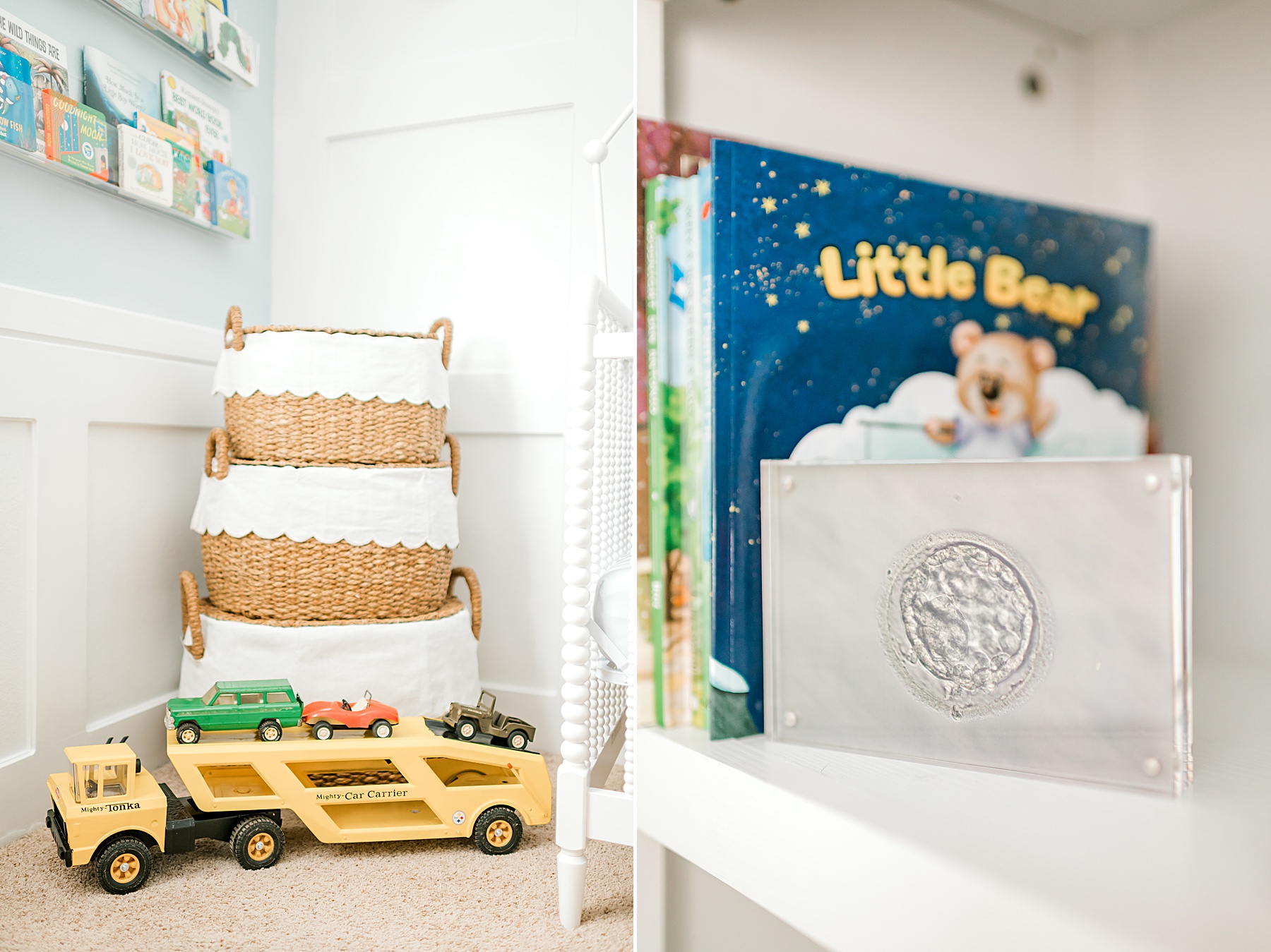 tonka trucks and books in nursery