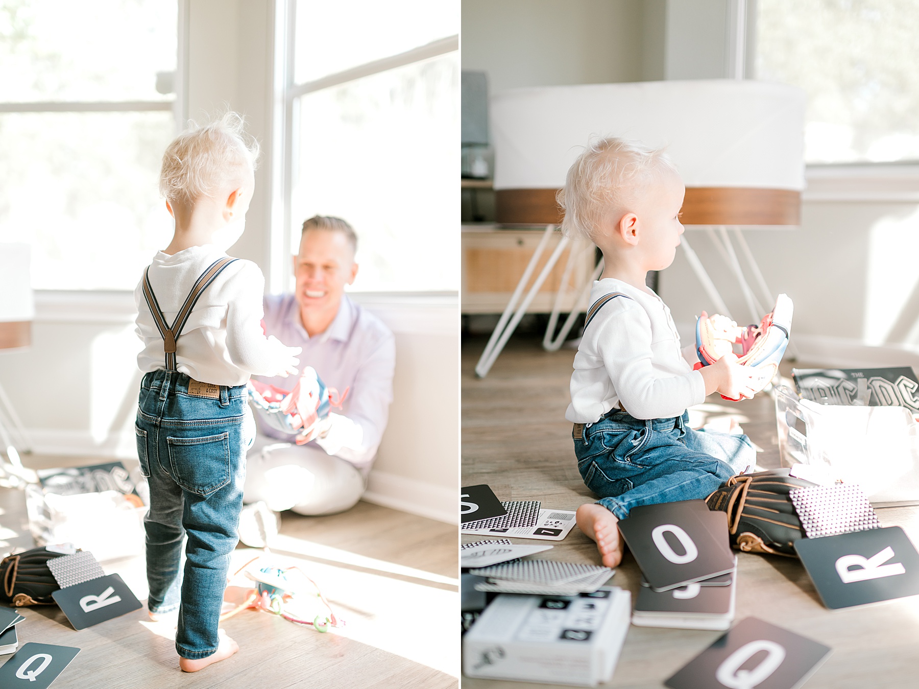 little boy plays with toys during in-home session | Lifestyle Newborn Photography 