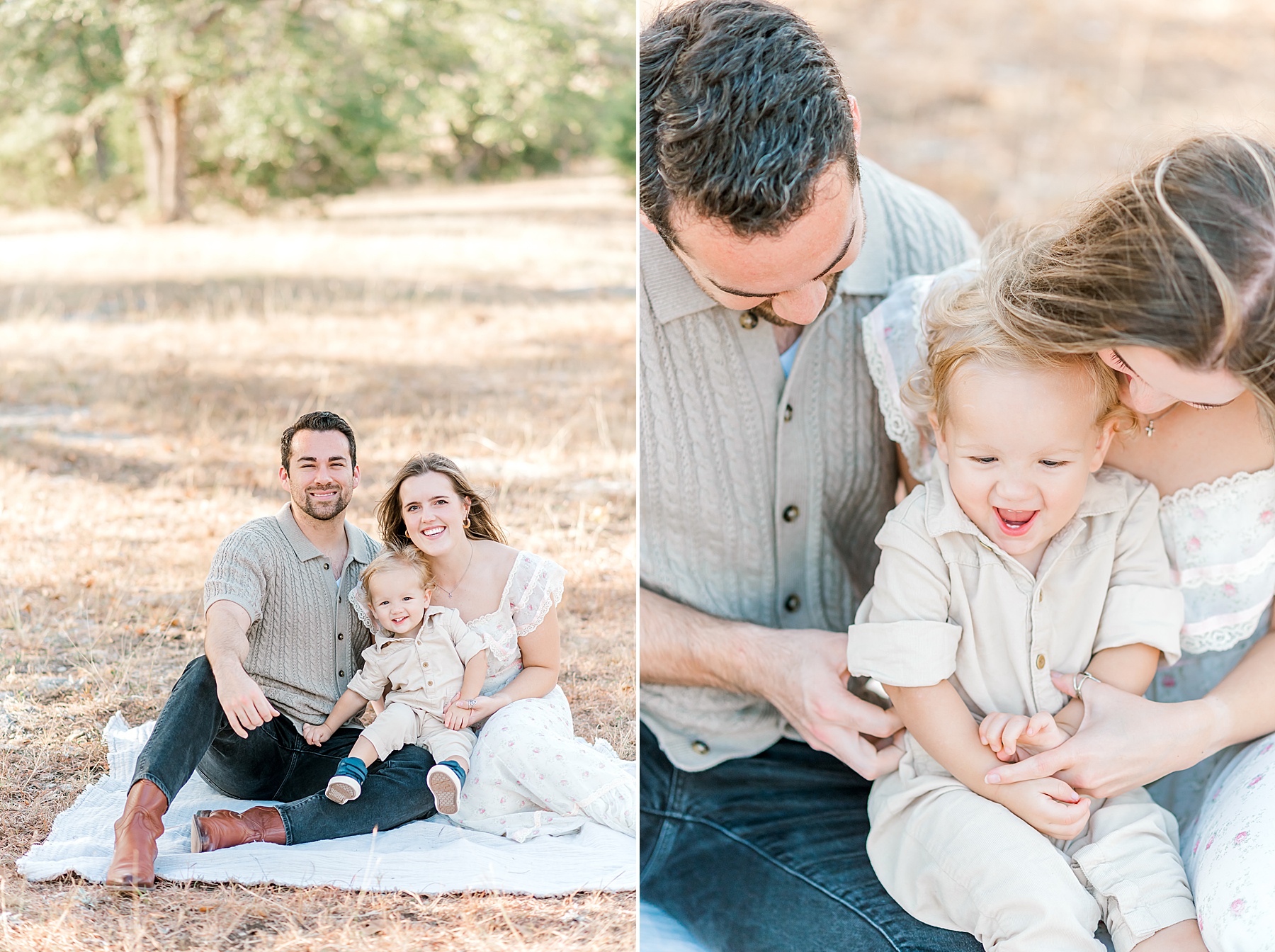 family of three sit together on blanket | Why Full Family Sessions Can Benefit Young Kids