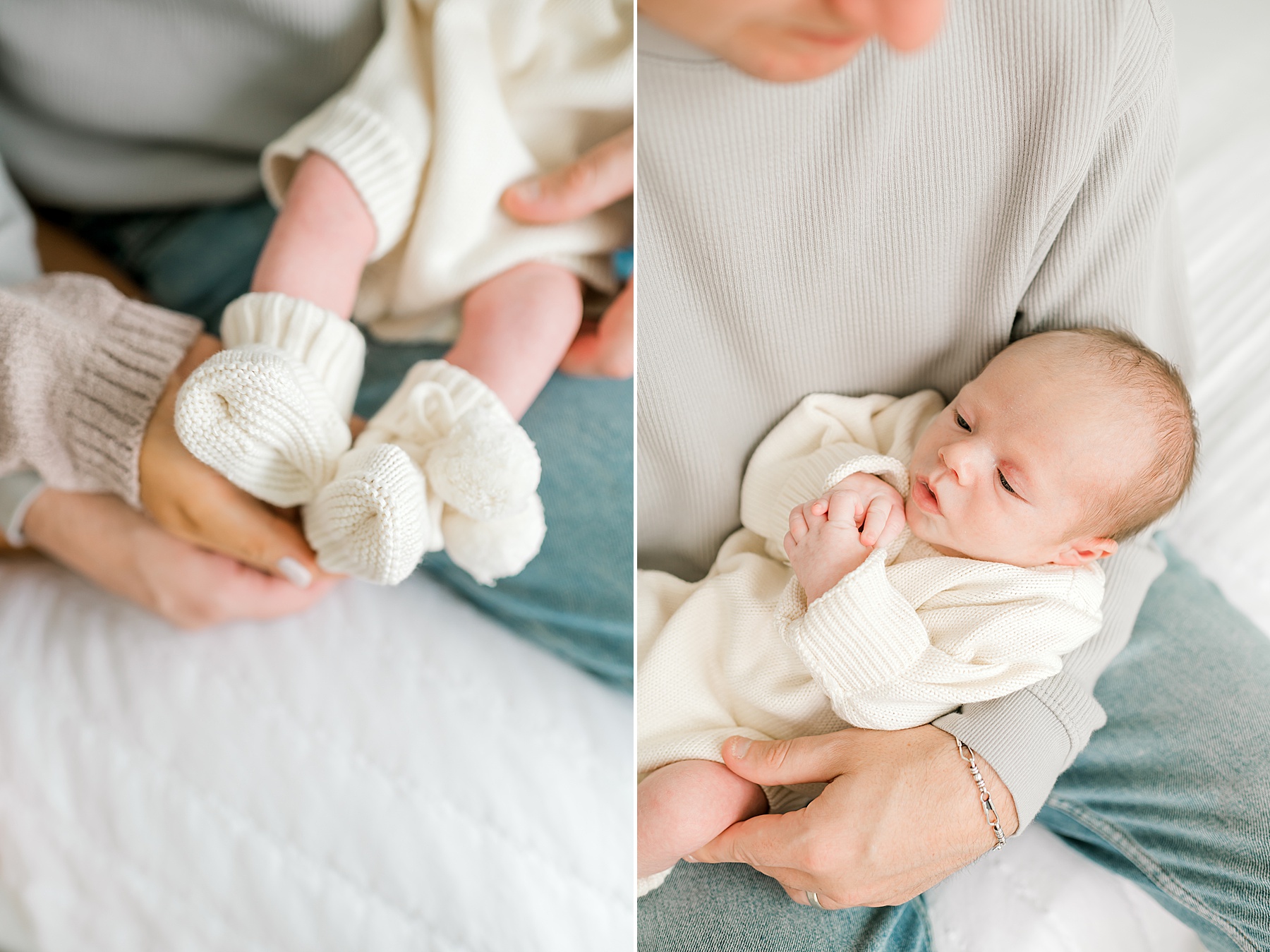 newborn boy in cream sweater