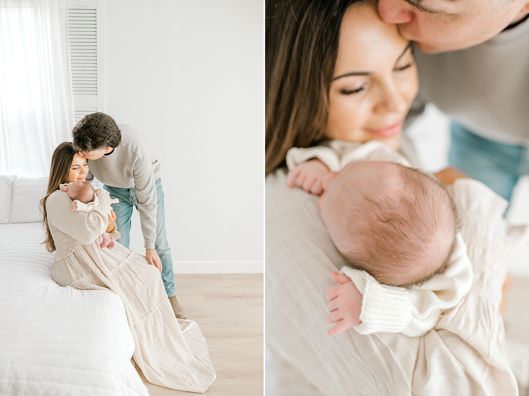 candid newborn family photos from Cozy Winter Newborn Session at Bulverde, Texas Studio