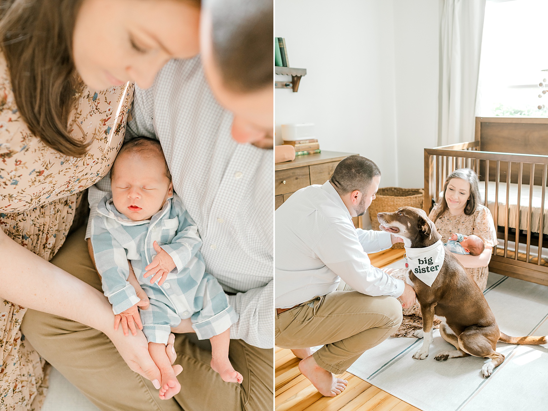 family sits together on nursery floor 