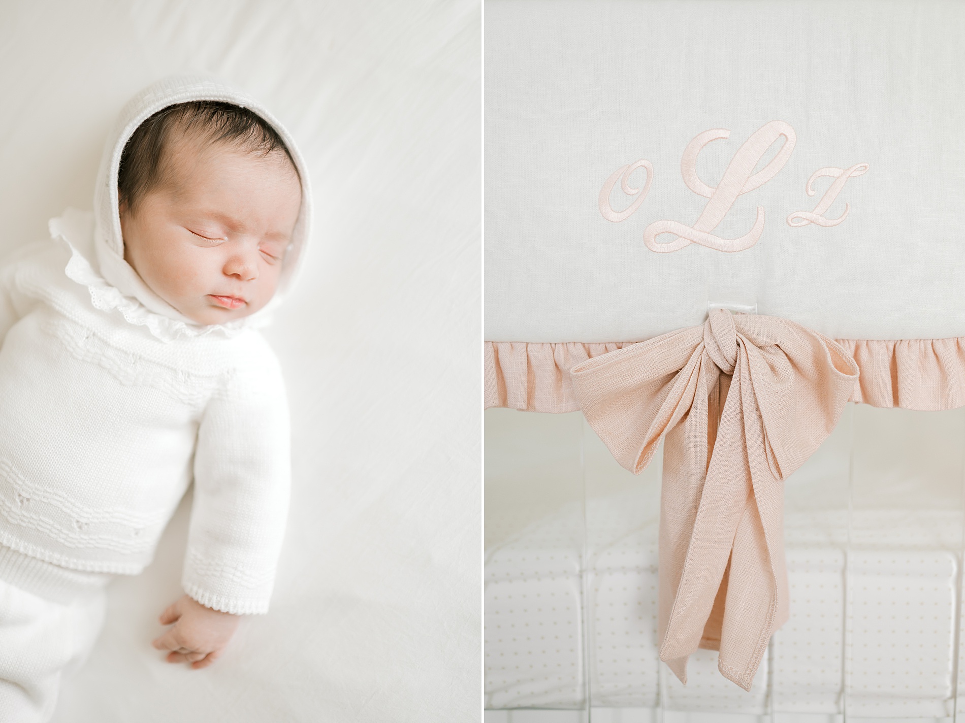 newborn girl in soft white onesie | What to Wear for Your Lifestyle Newborn Session