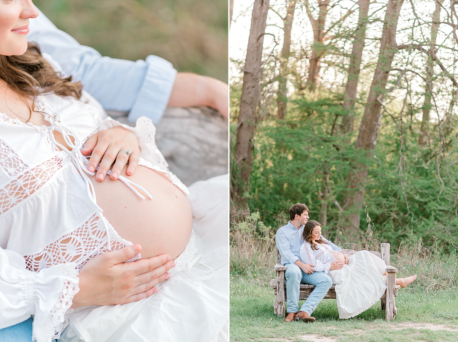 expectant mom lays on husband's lap during maternity session