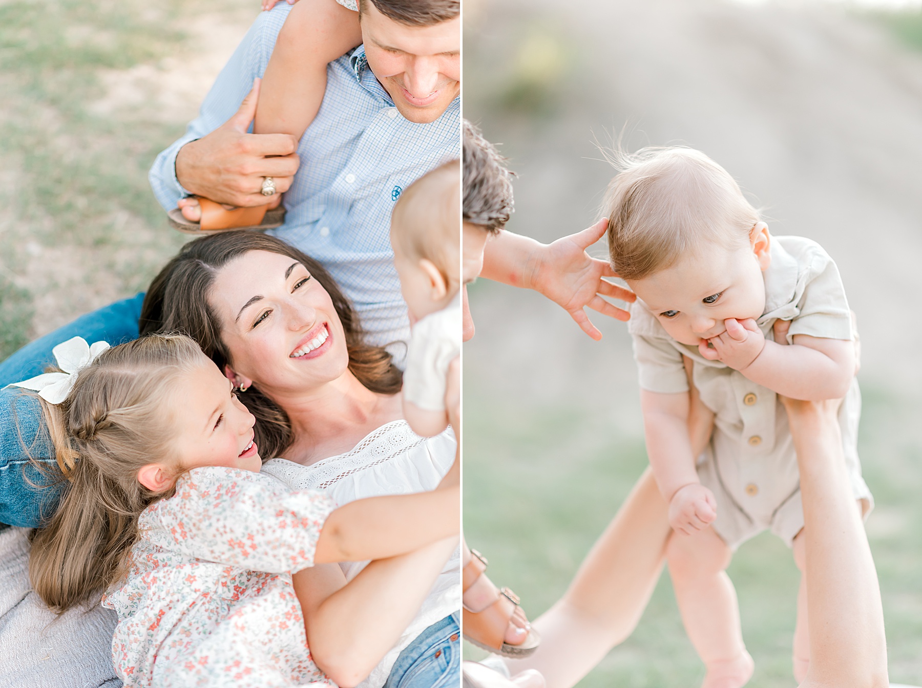 family of five sits together on the grass
