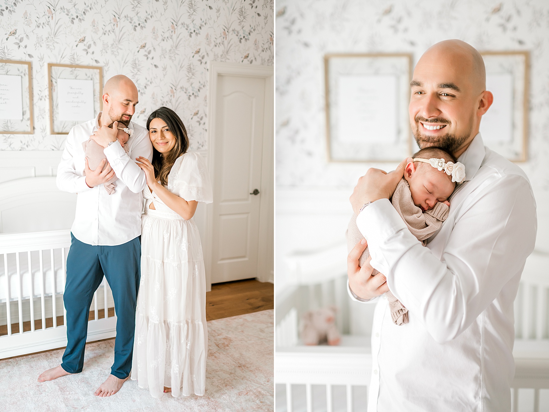 dad holds newborn close to his chest