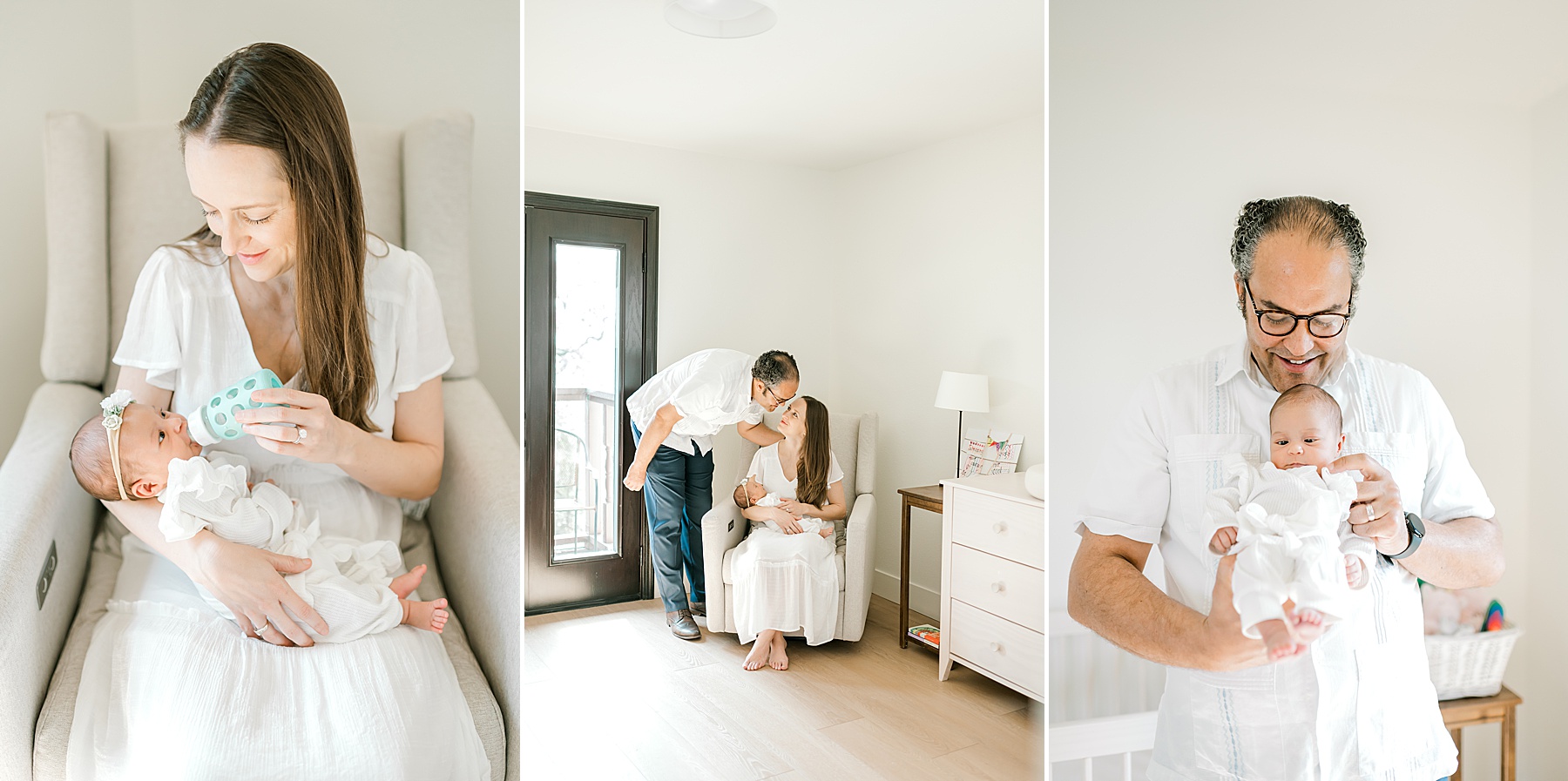 parents hold newborn during light and airy newborn session