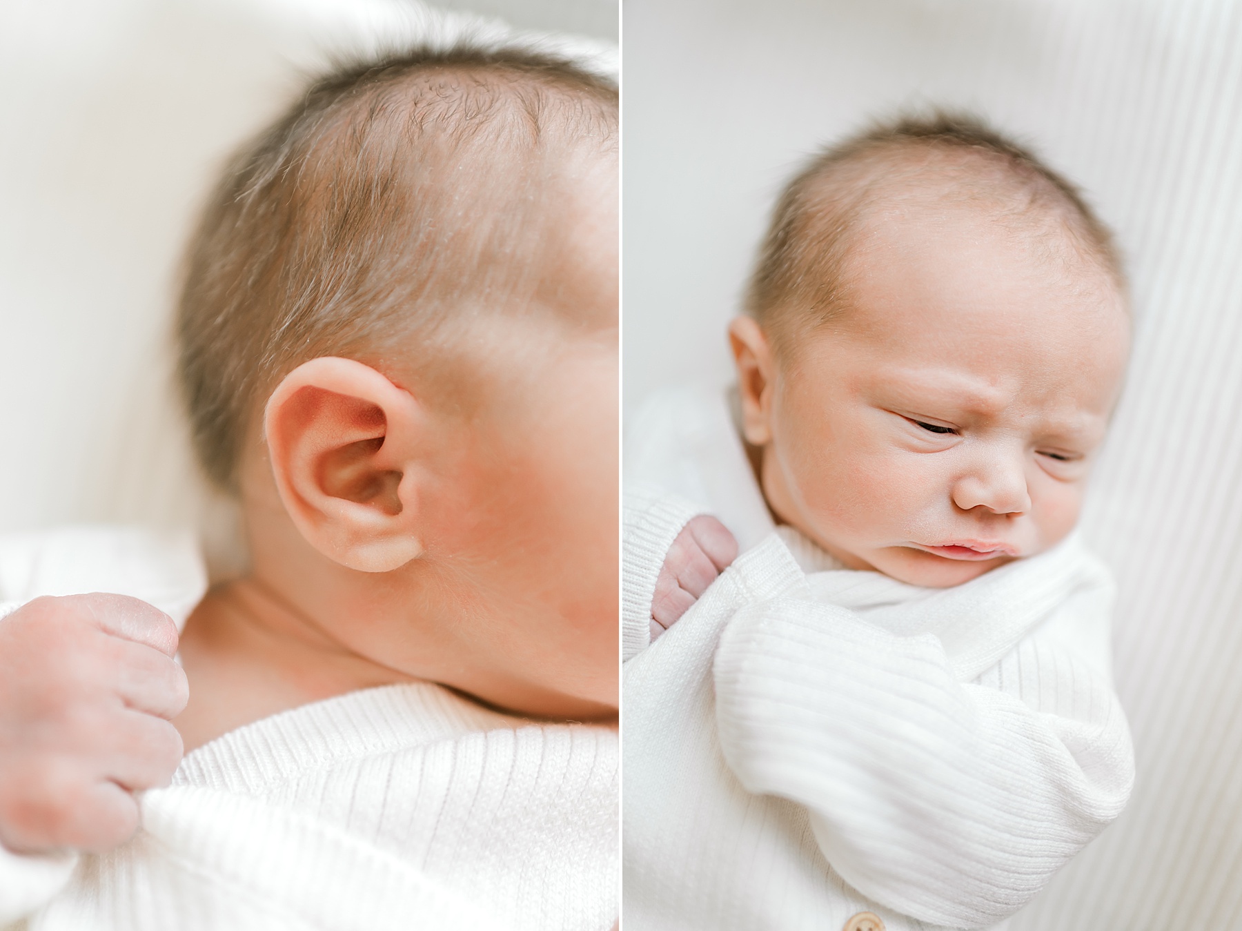 newborn boy wrapped in white blanket