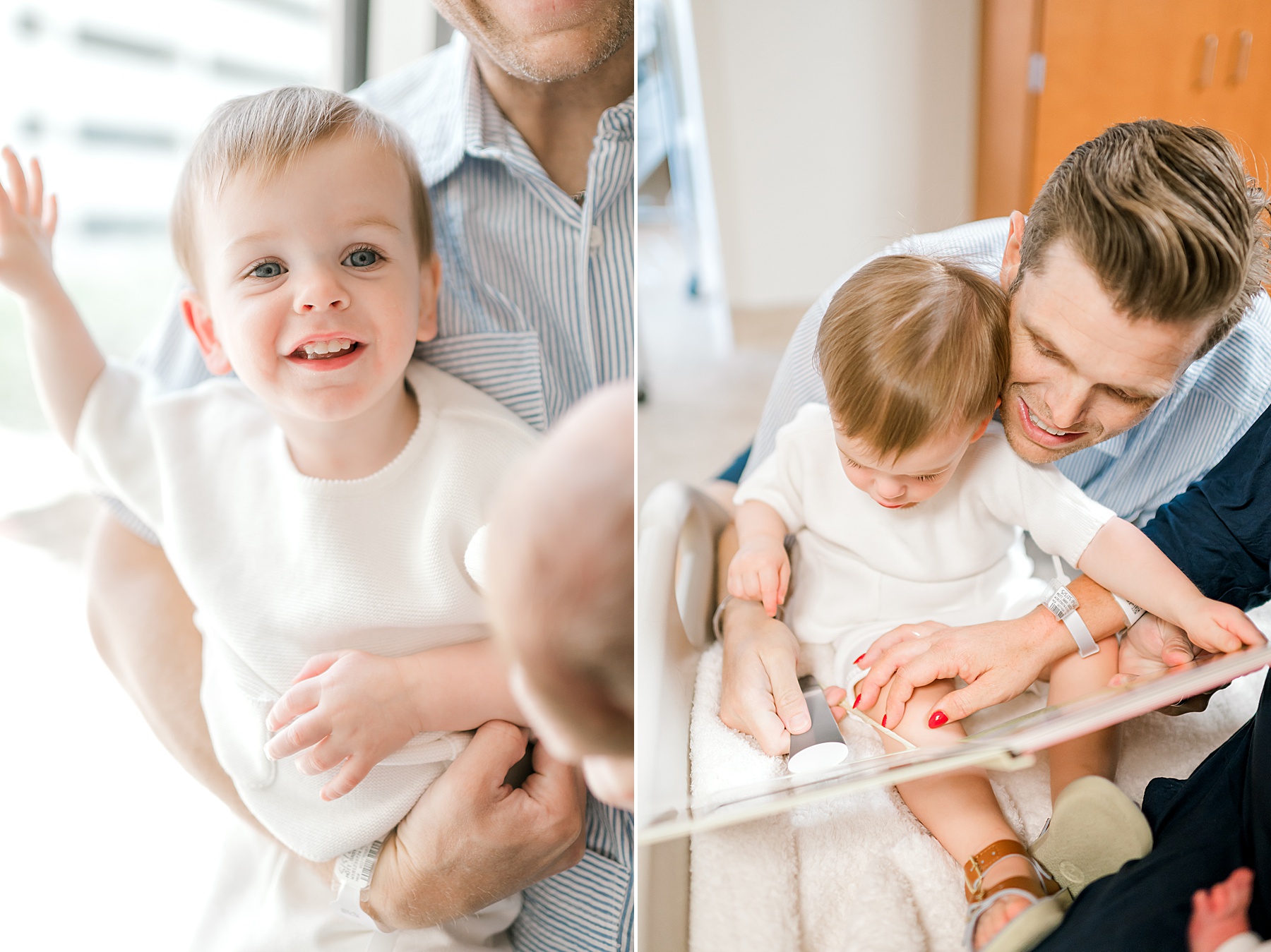 little boy sits with his dad