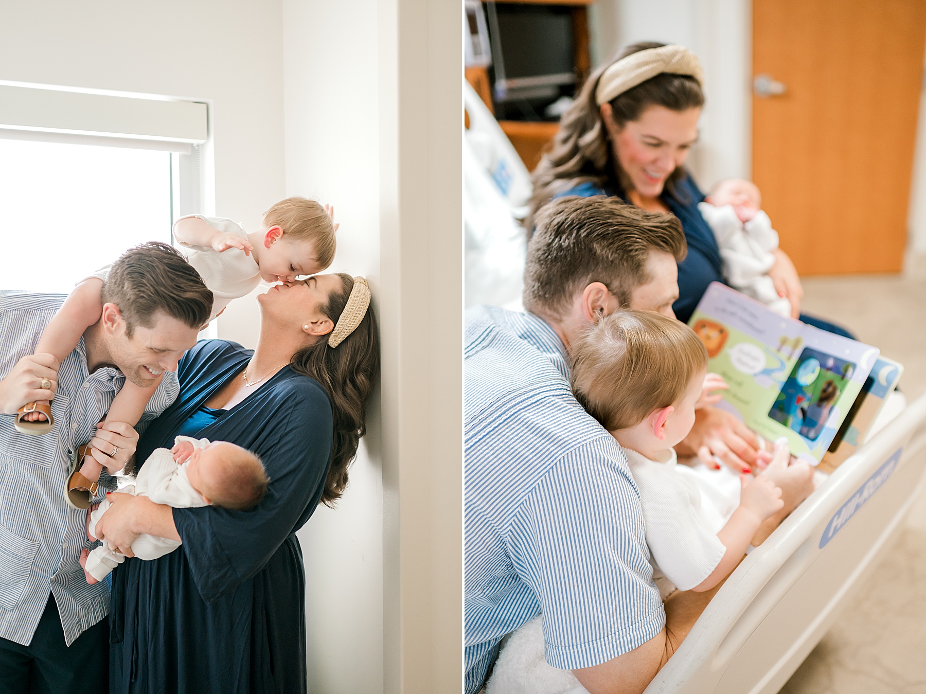family reads a book together