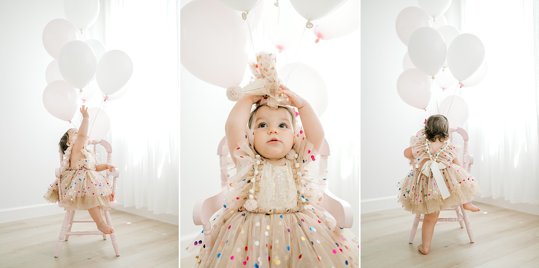 birthday girl session with confetti dress and balloons