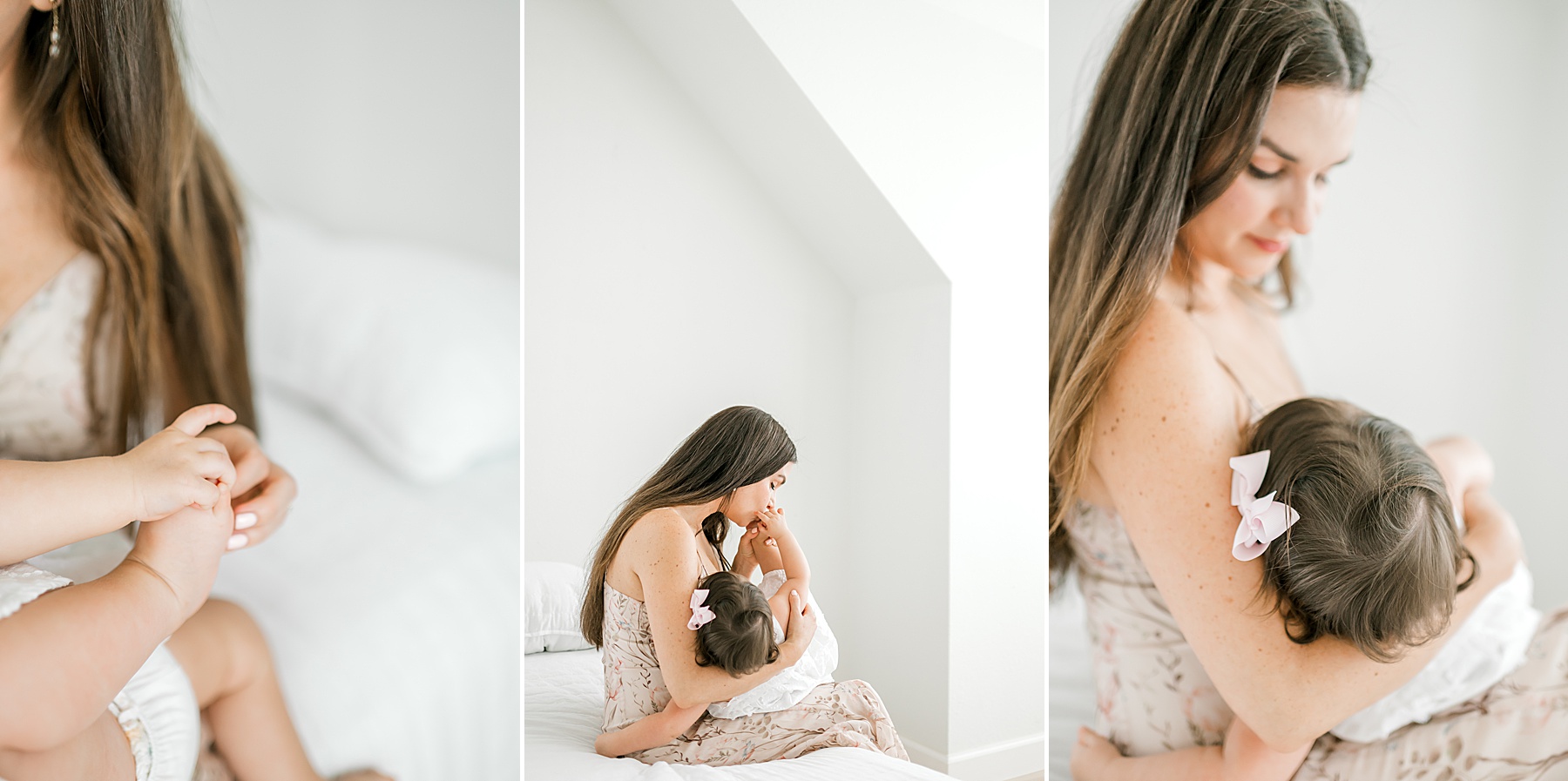 baby girl nurses in mom's arms