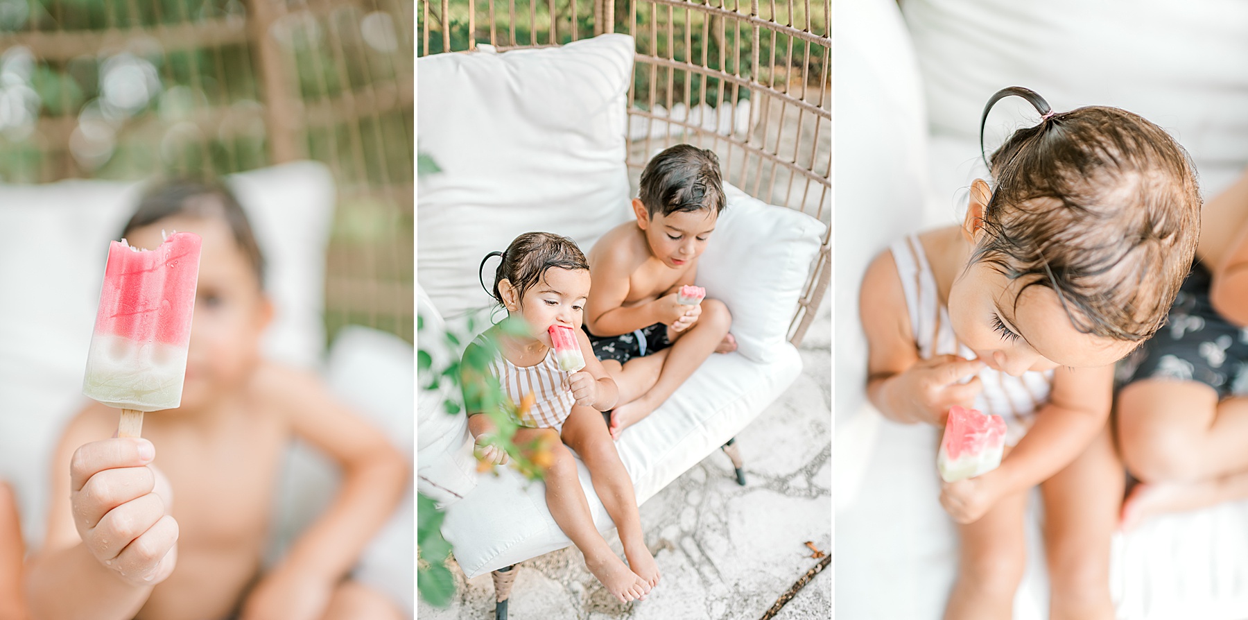 kids enjoy a summer popsicle in the backyard