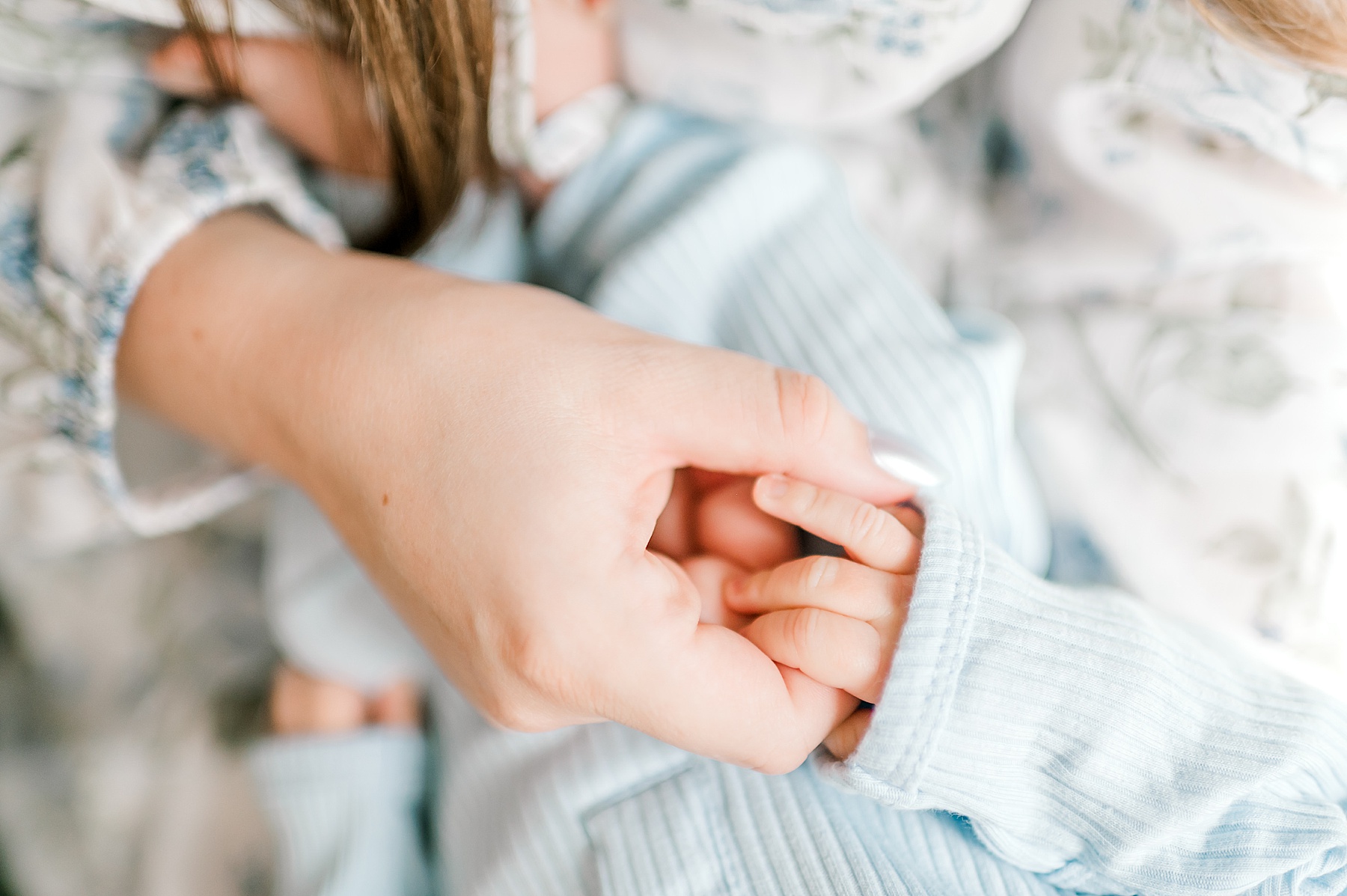 parents hold newborn's hand