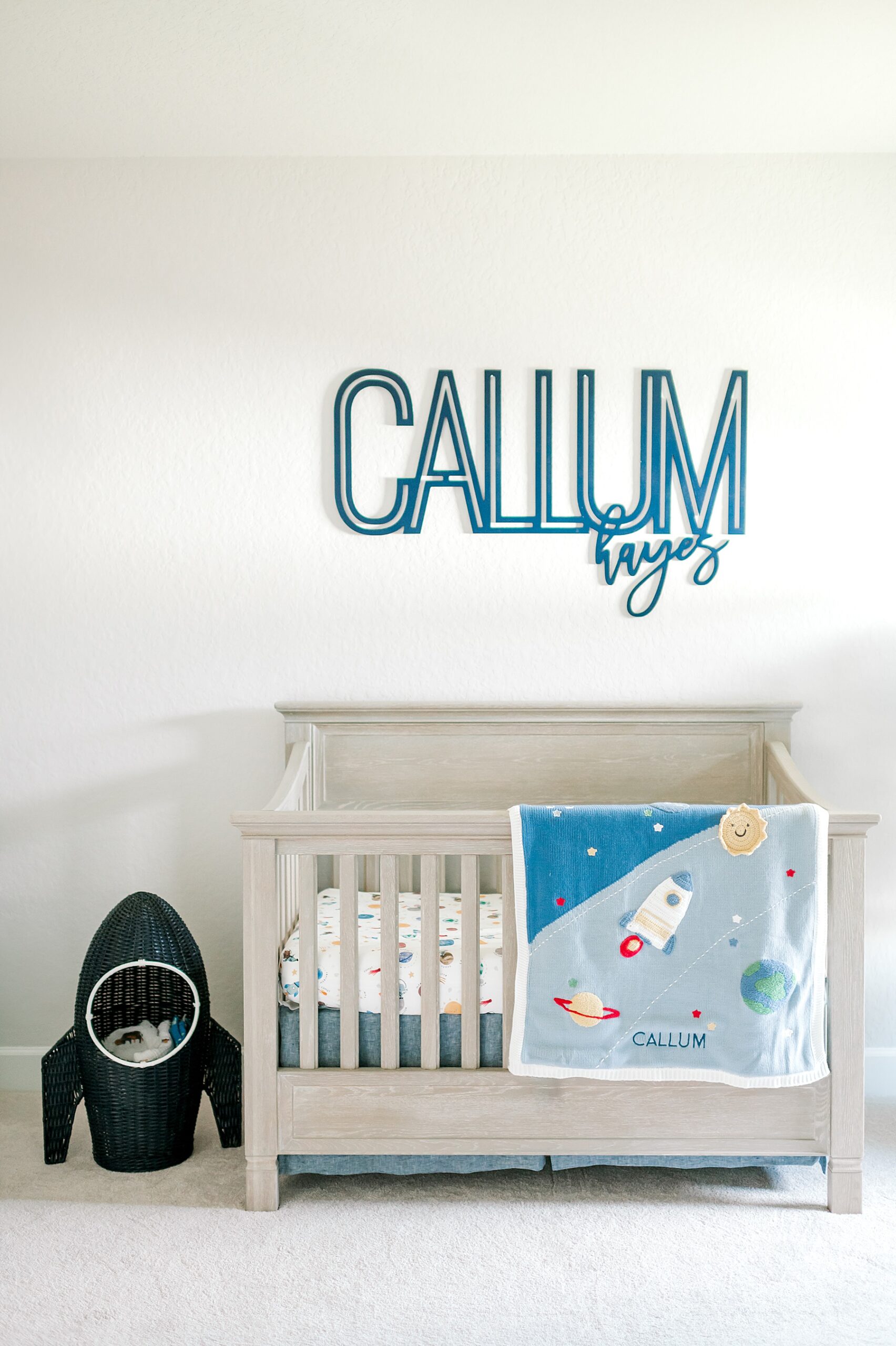 space themed nursery from in-home lifestyle session in San Antonio TX