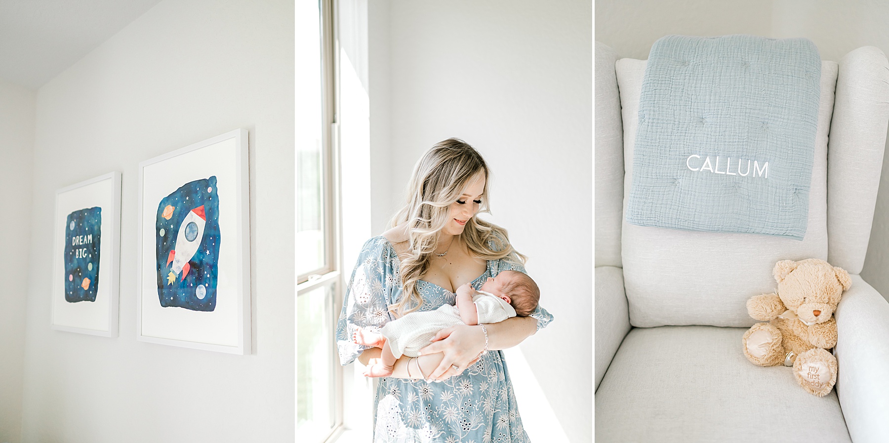 mom holds baby boy in nursery | Top 5 Questions To Ask Your Newborn Photographer