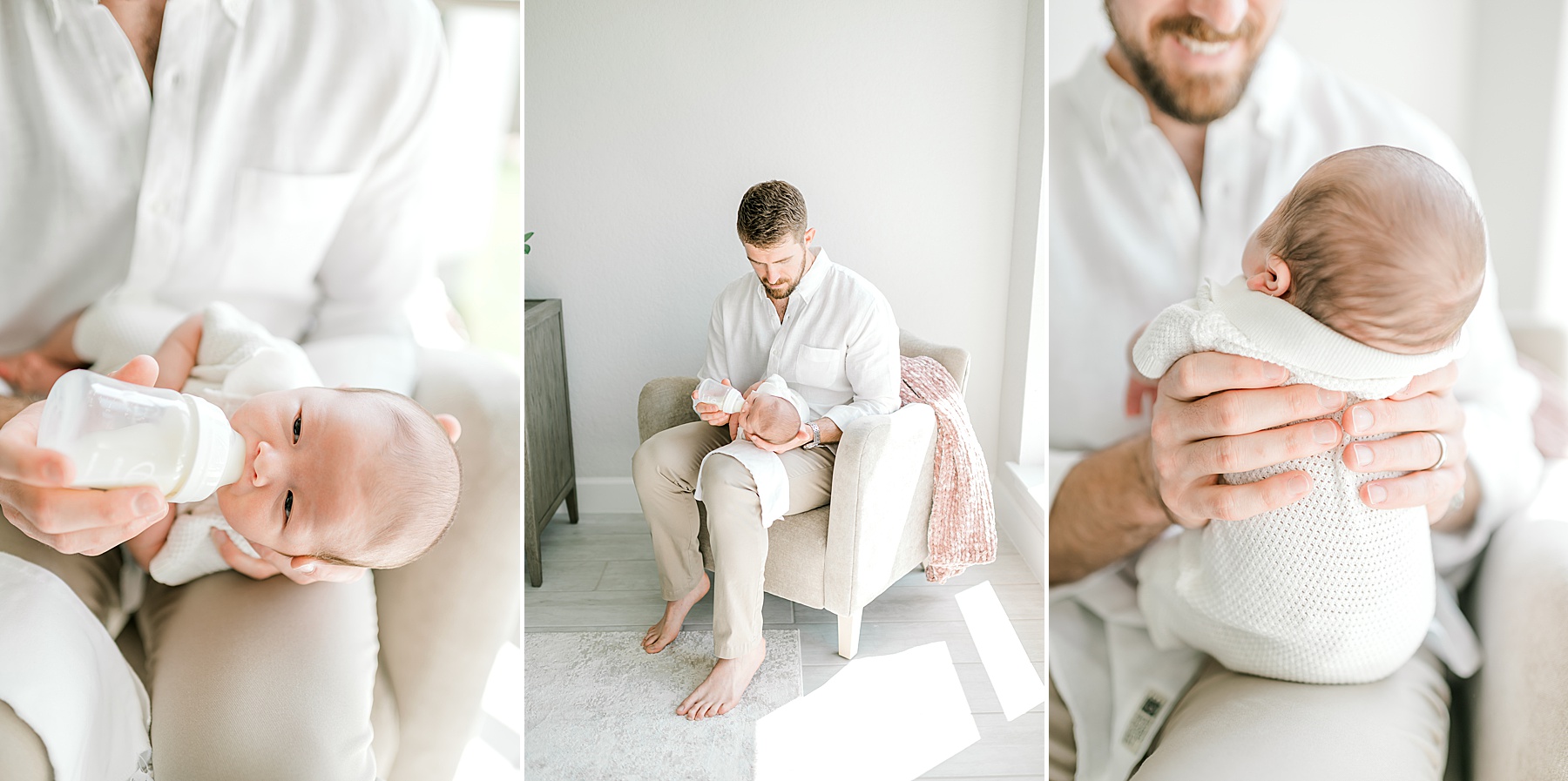 dad holds newborn boy | Top 5 Questions To Ask Your Newborn Photographer by San Antonio Newborn photographer
