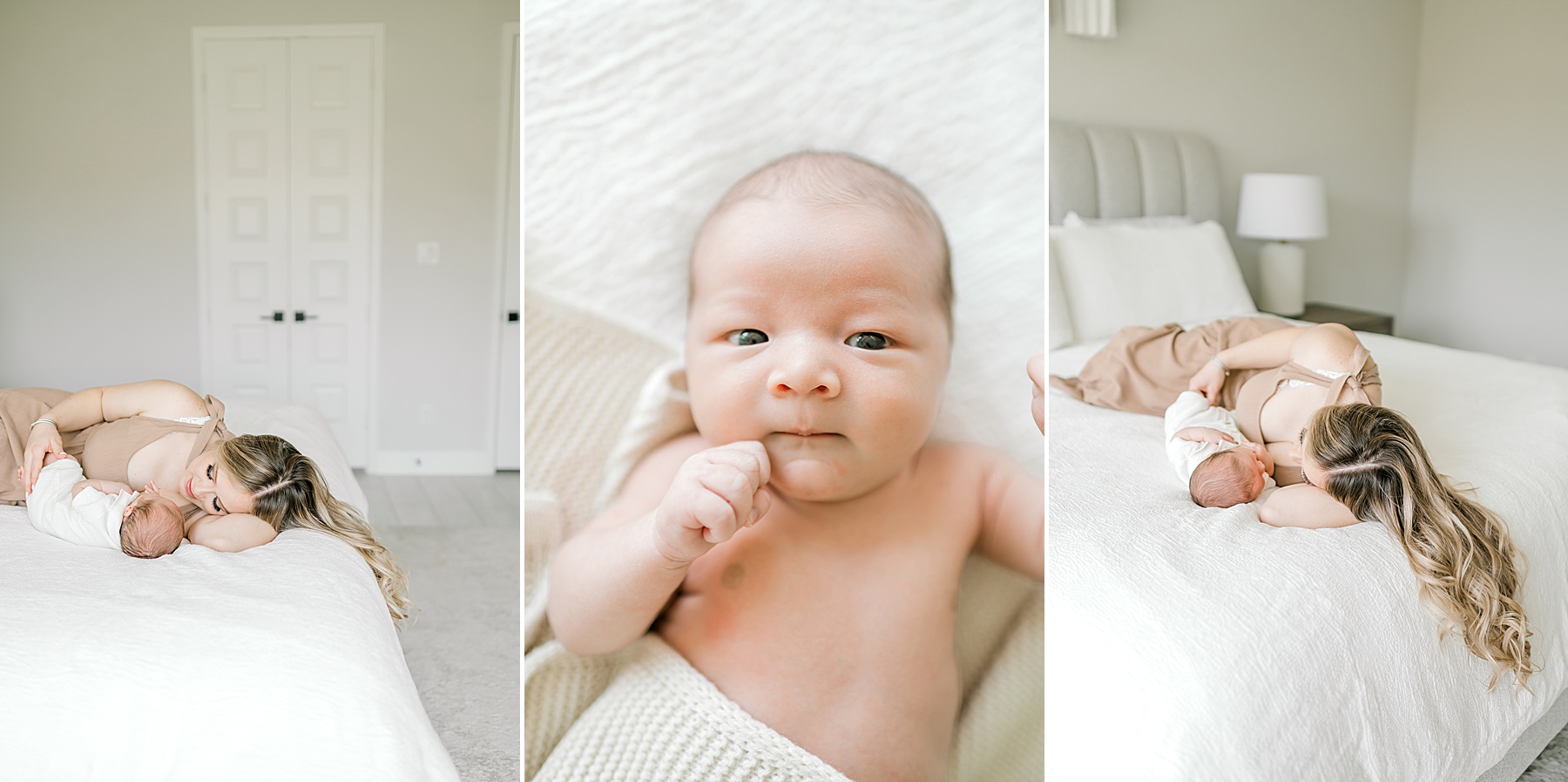 mom lays with her newborn | Top 5 Questions To Ask Your Newborn Photographer