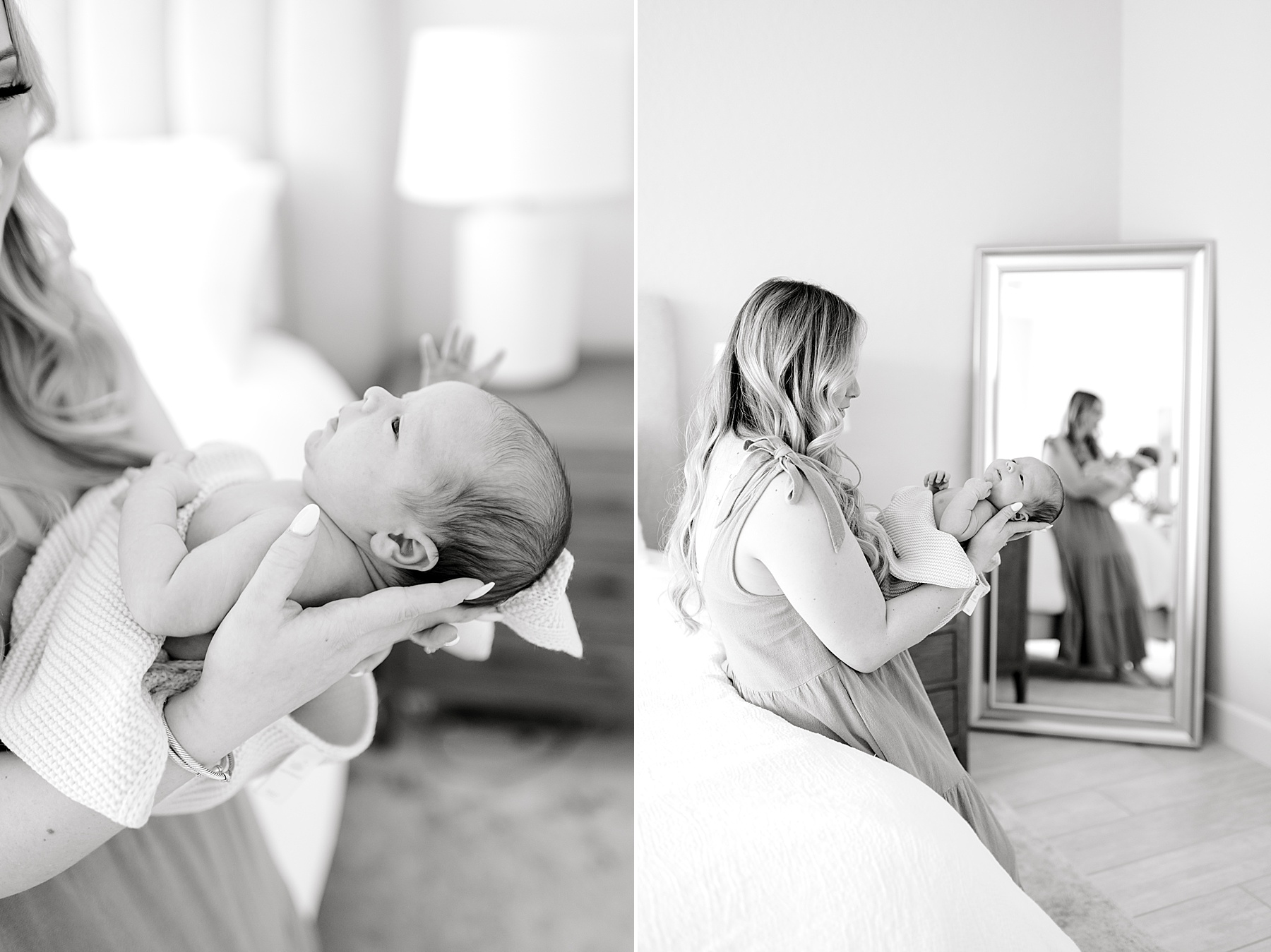 black and white photo of mom holding newborn