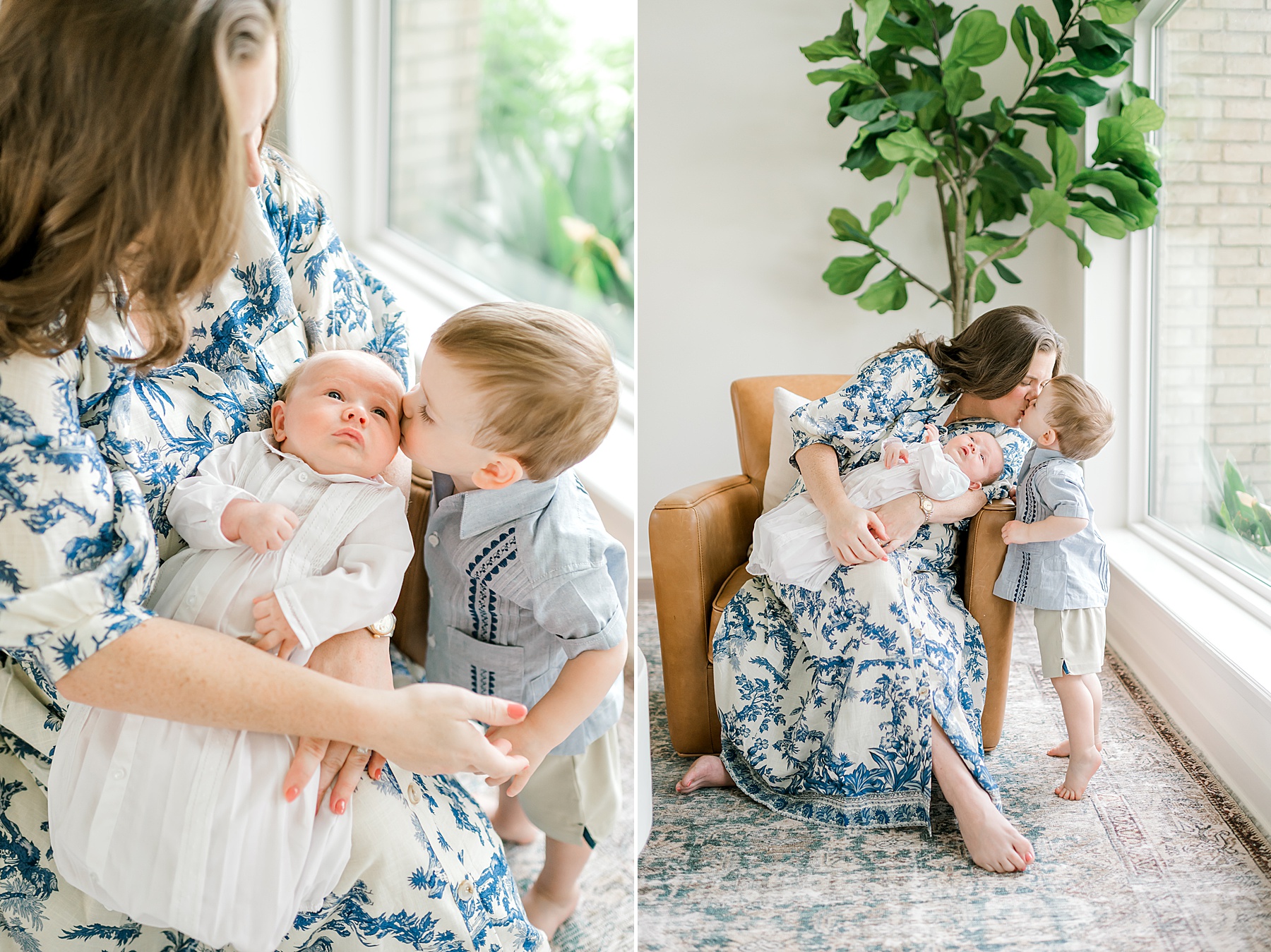 sweet and tender photos of older brother kissing newborn brother
