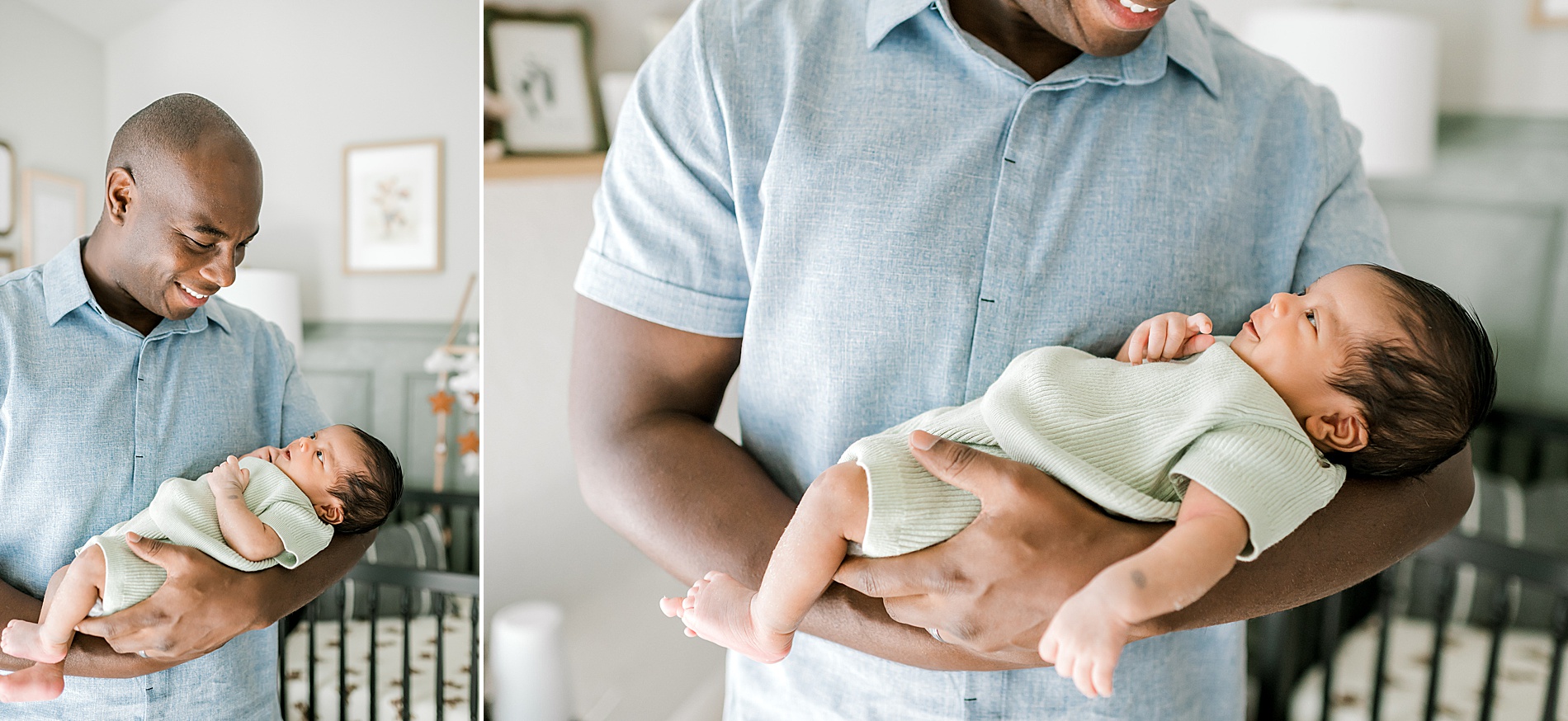 dad holds newborn son in arms 