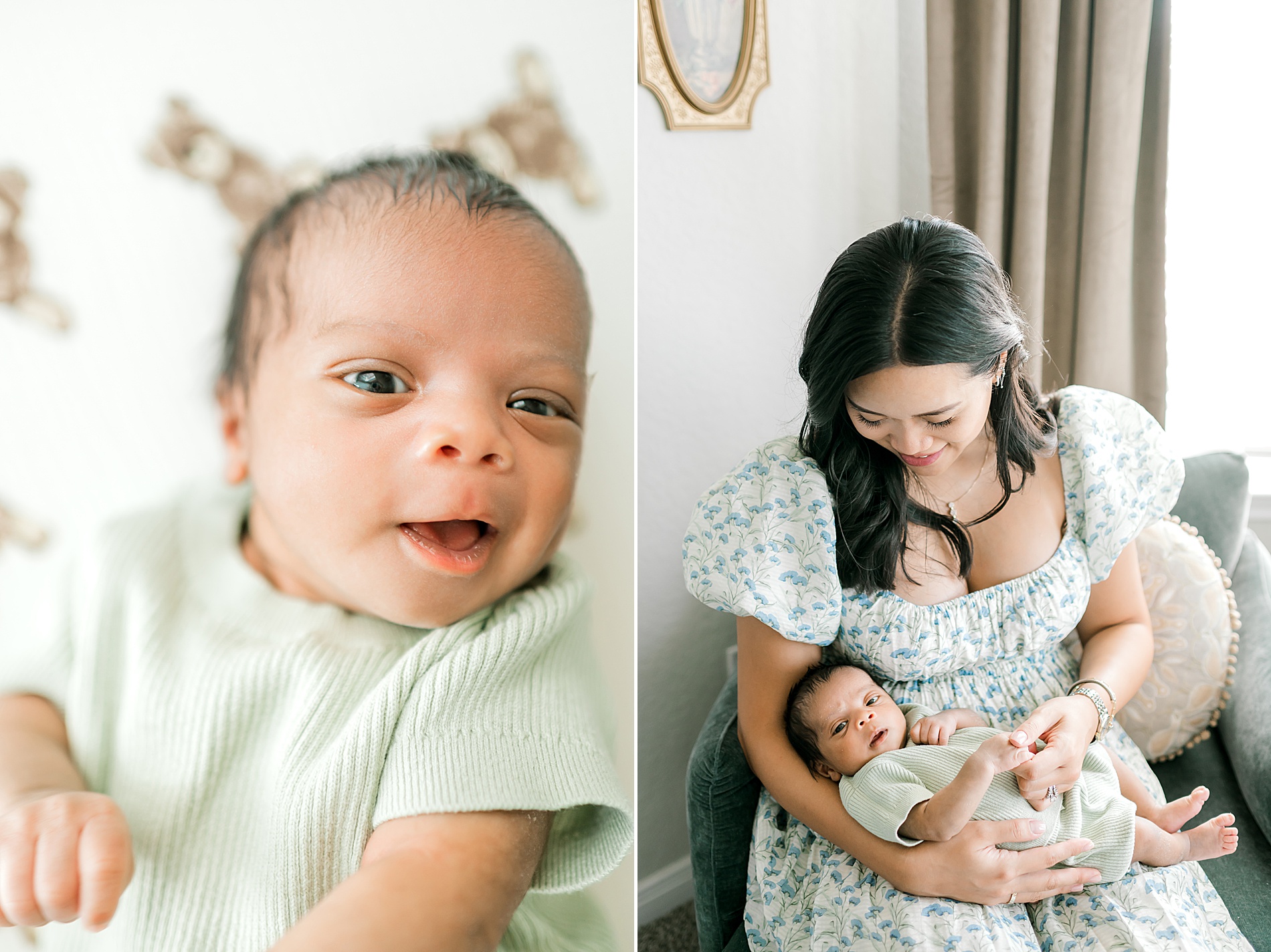 newborn smiles during Peaceful New Braunfels In-Home Newborn Session