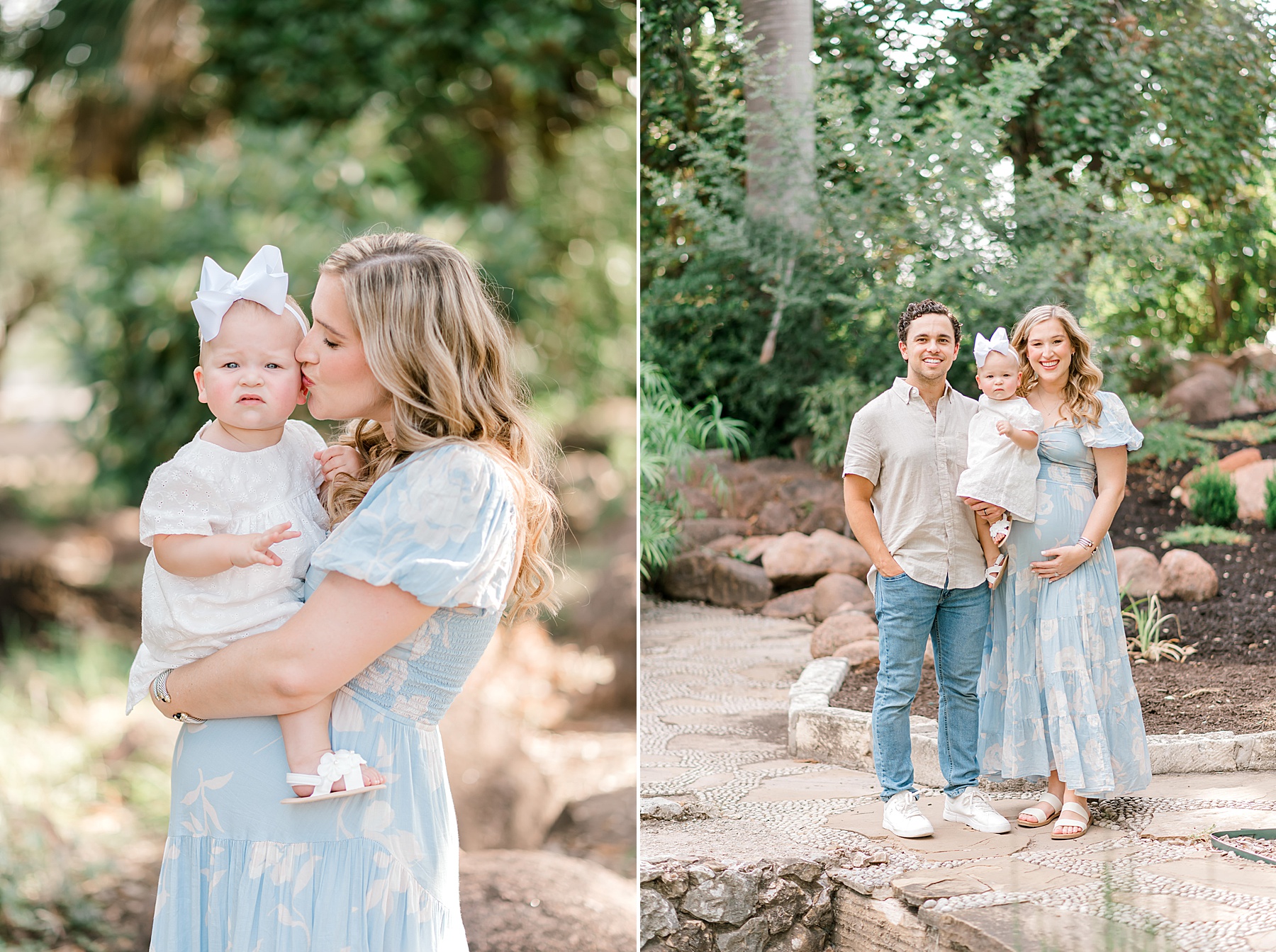 mom kisses her first born daughter during maternity session
