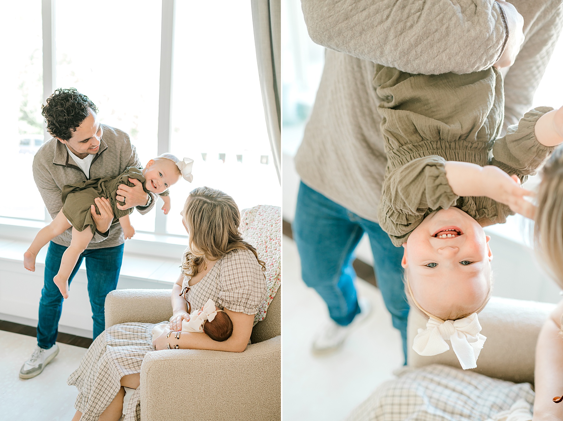 candid family portraits from newborn session in San Antonio home