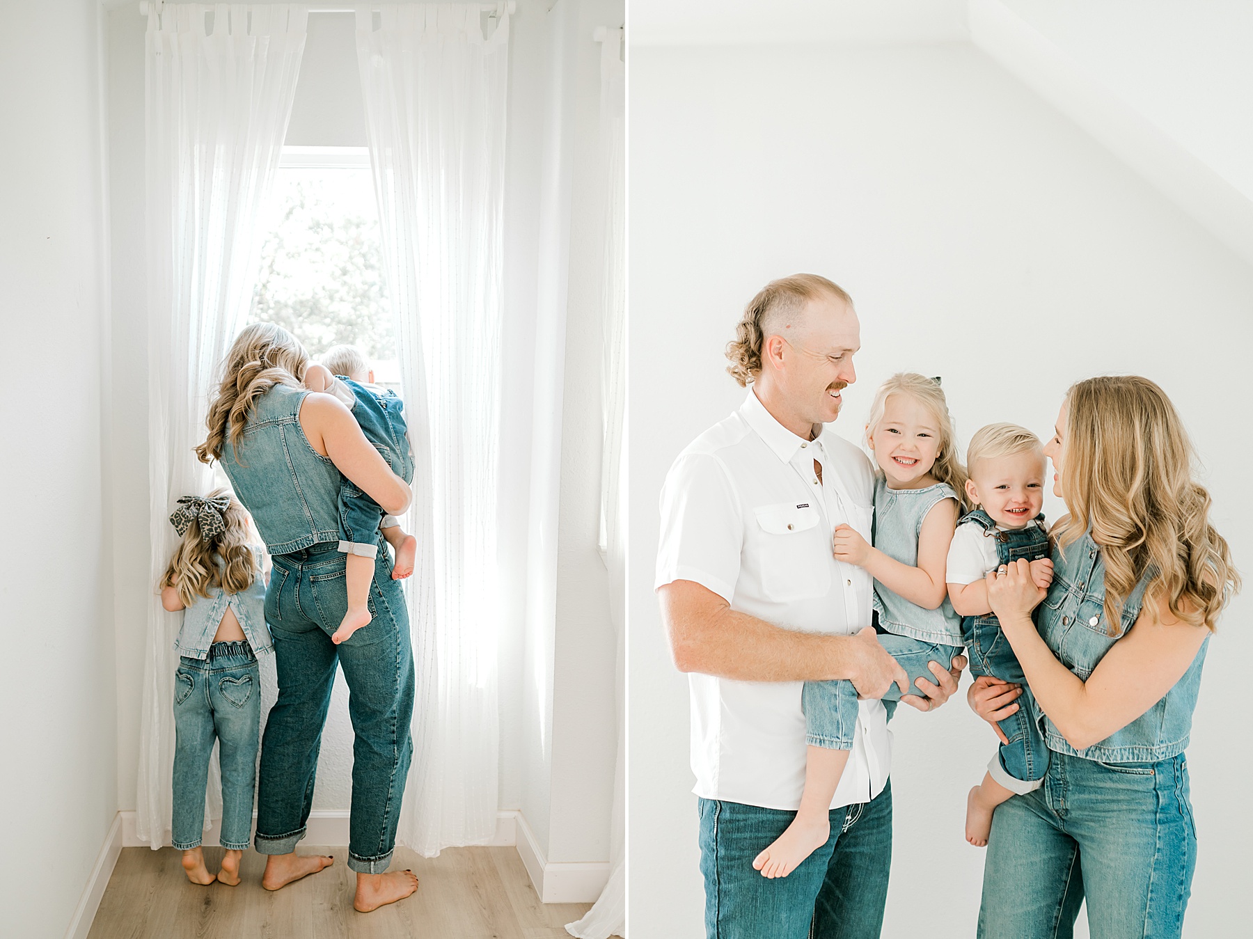 Casual Studio Family Session in Bulverde, TX with family dressed in denim