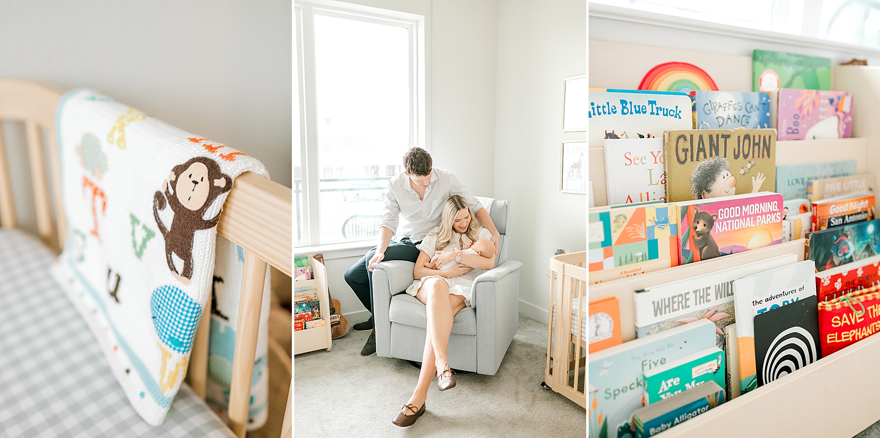 parents hold newborn in nursery