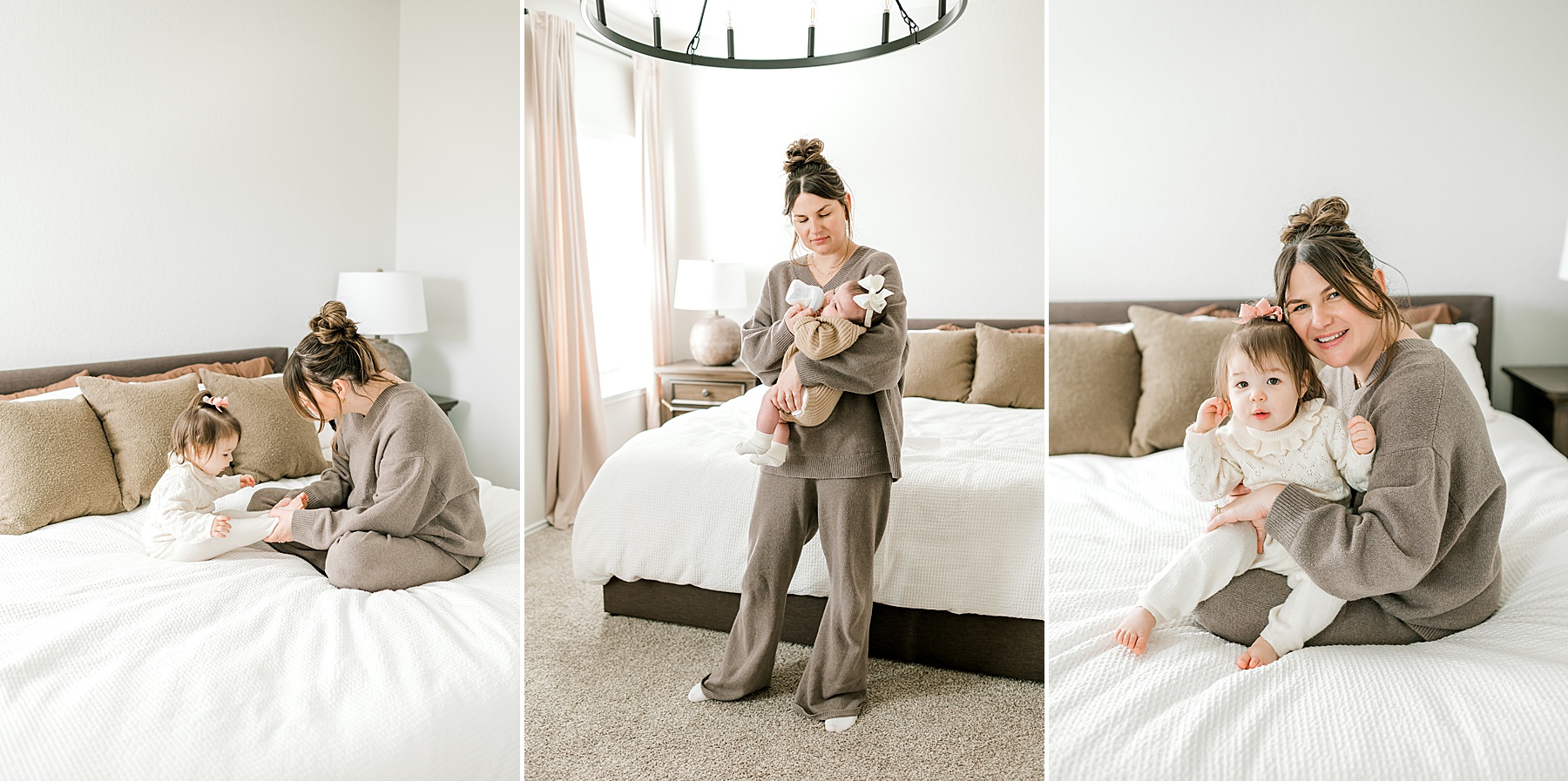 mom with newborn and toddler during in-home session | Why Your “Imperfect” Home is Perfect for Photos
