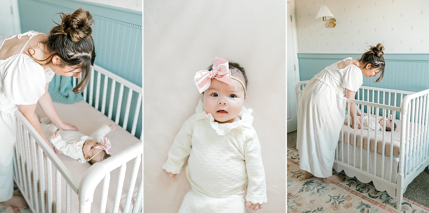 mom lays newborn in crib