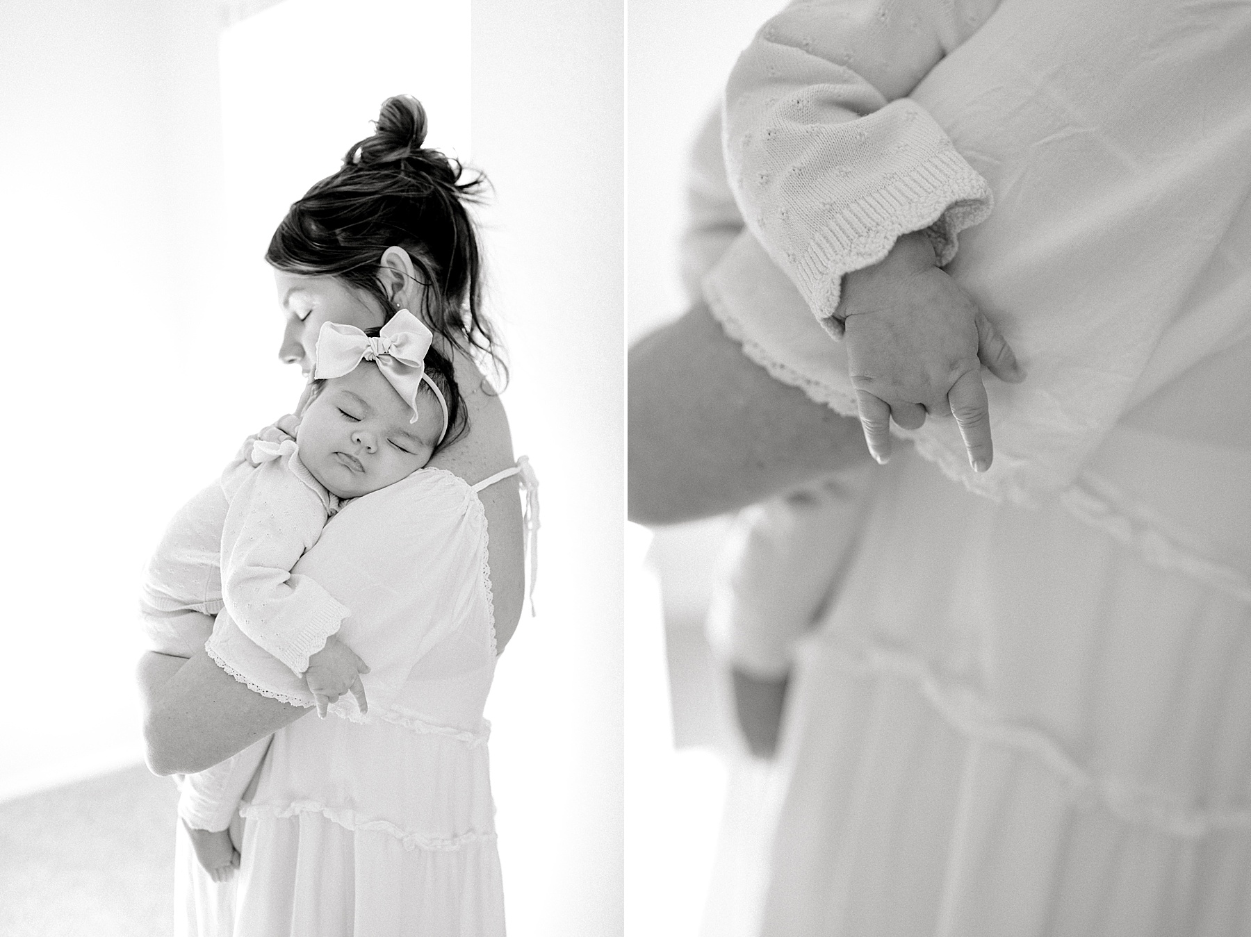 mom holds sleepy newborn girl 