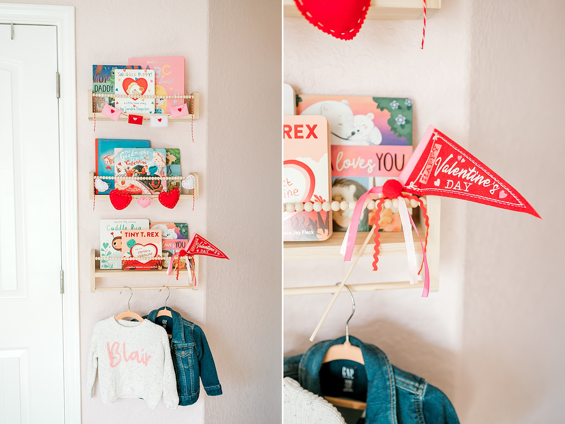 nursery details with books on wall 